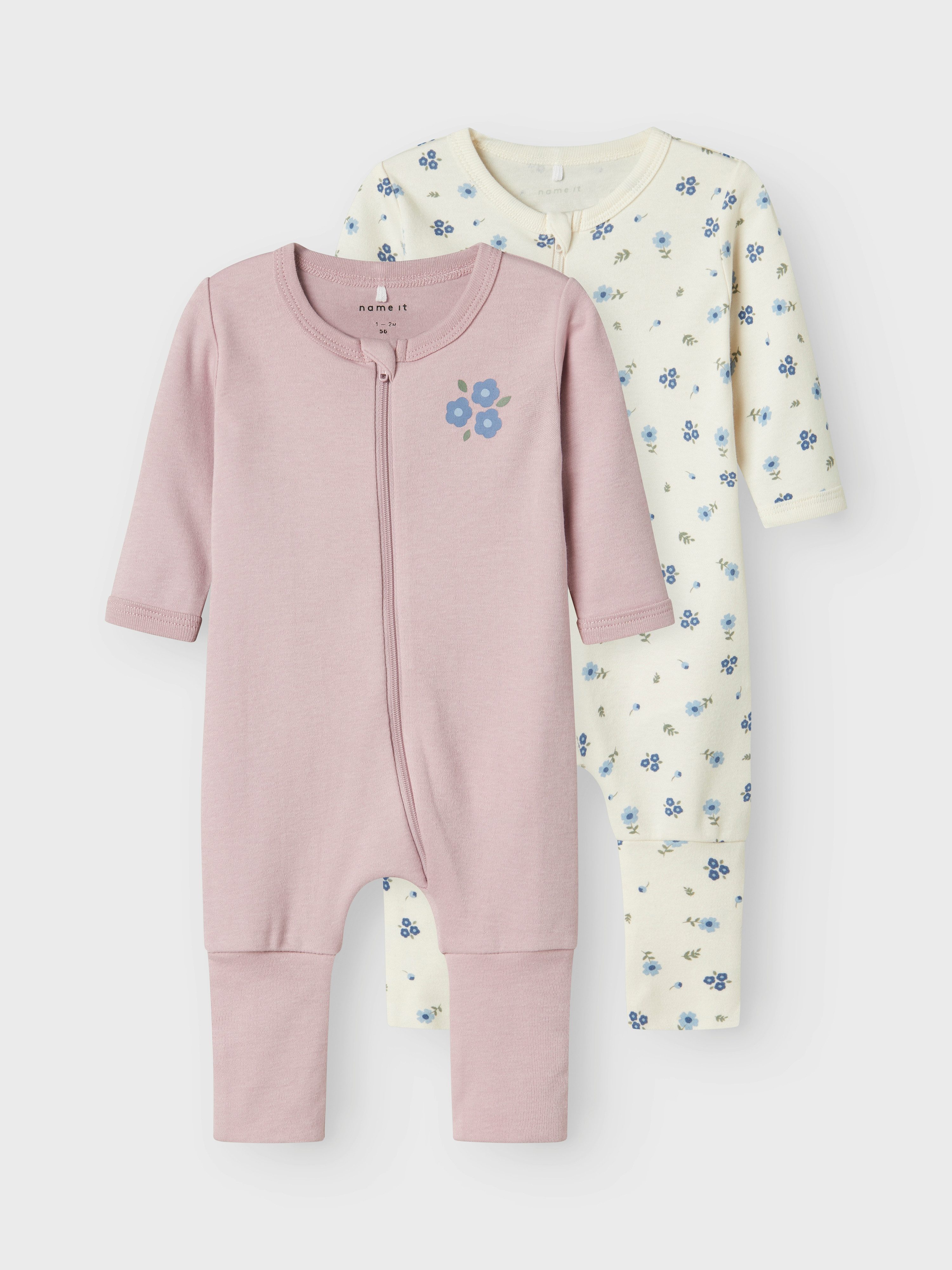 Name It Pyjama NBFNIGHTSUIT 2P ZIP FF JET FLOWER NOOS (Packung, 2 tlg)