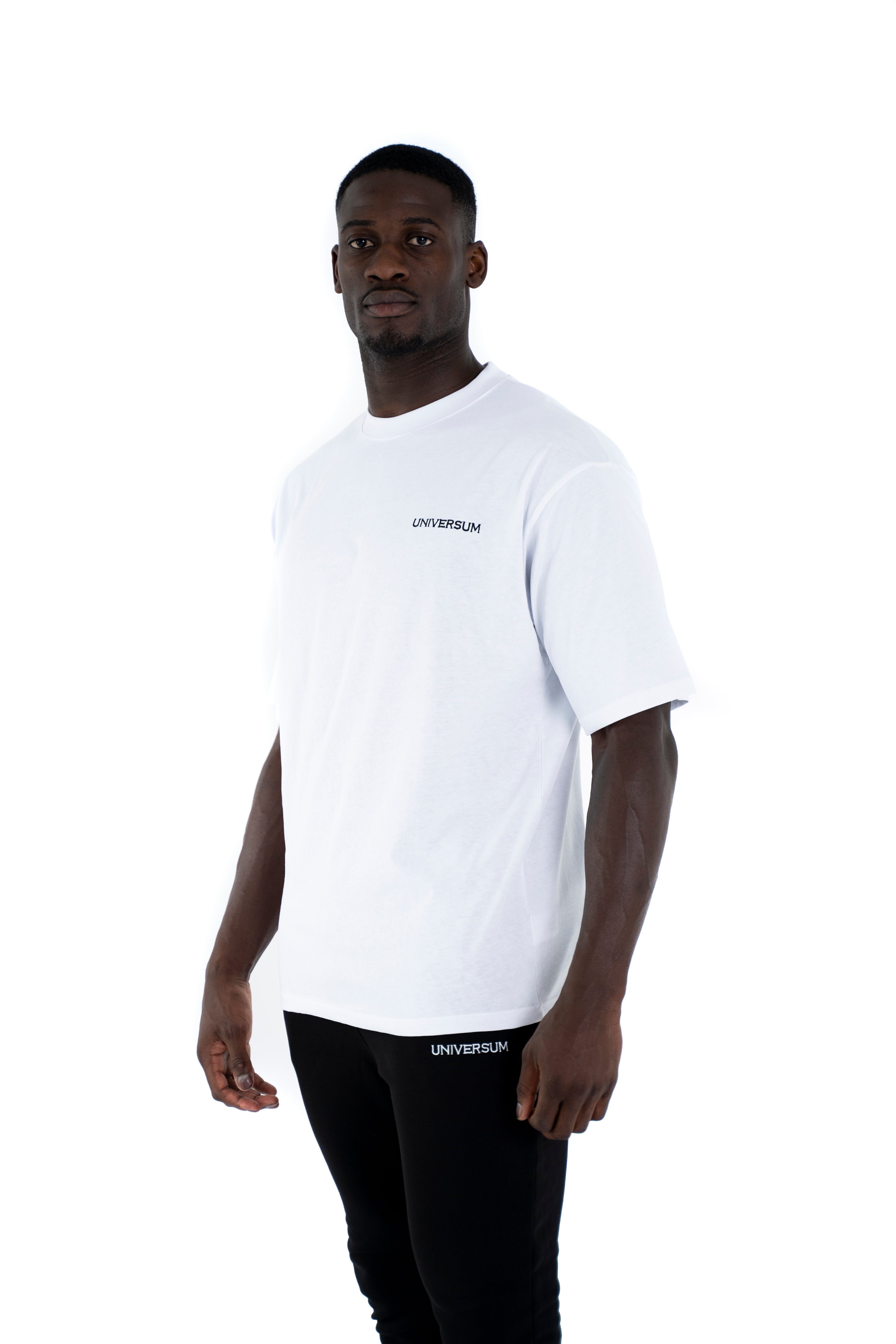 100% Shirt, Weiß Baumwoll C-Neck T-Shirt Cotton Universum Rundhalsausschnitt, Sportwear Oversize T-Shirt Modern