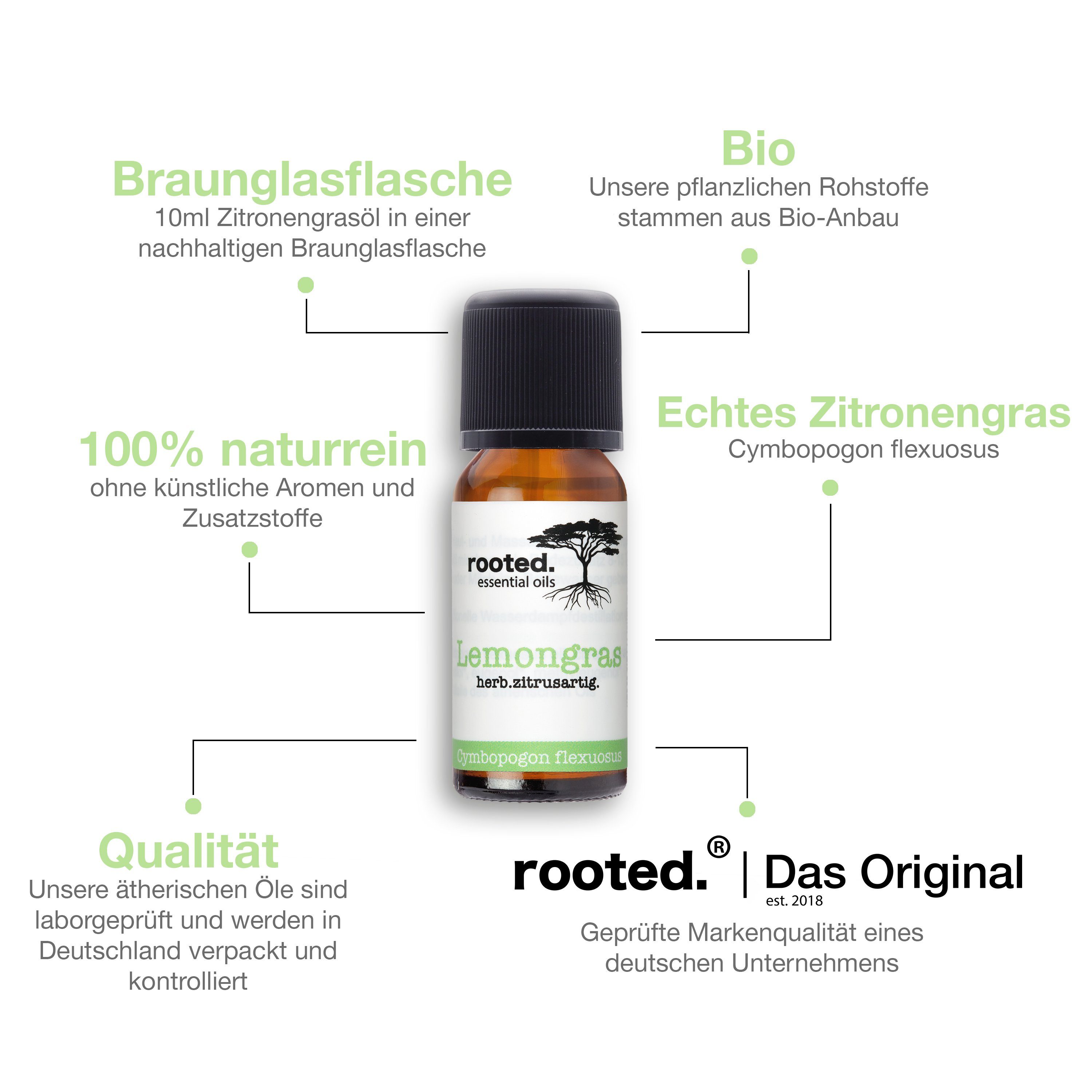 rooted. rooted.®, ätherisches 10ml flexuosus Körperöl Zitronengrasöl, Cymbopogon