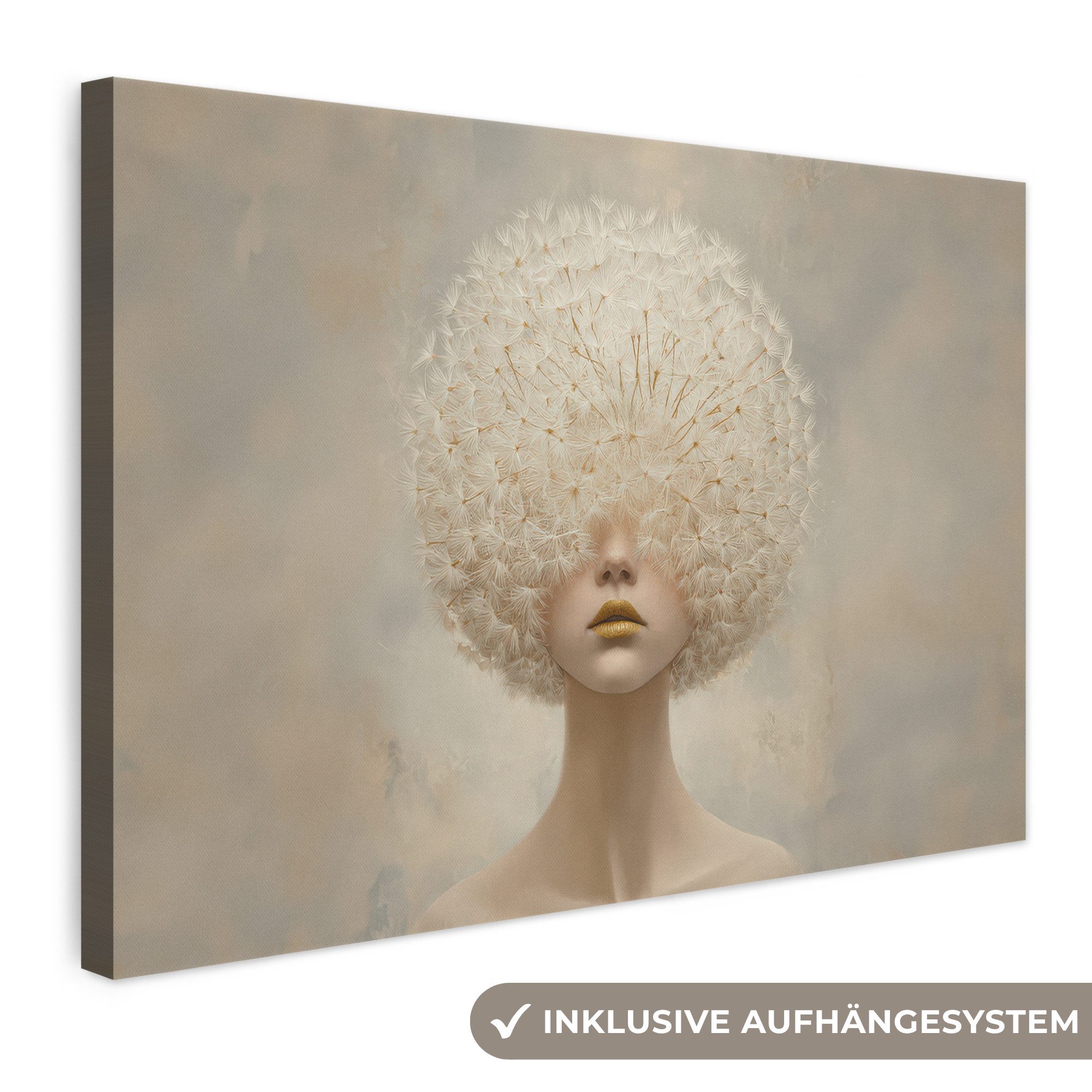 OneMillionCanvasses® Leinwandbild Dreamy - Beige - Löwenzahnsamen, Fotodruck (1 St), Leinwand Bilder Klein, Wand Dekoration Aesthetic 30x20 cm
