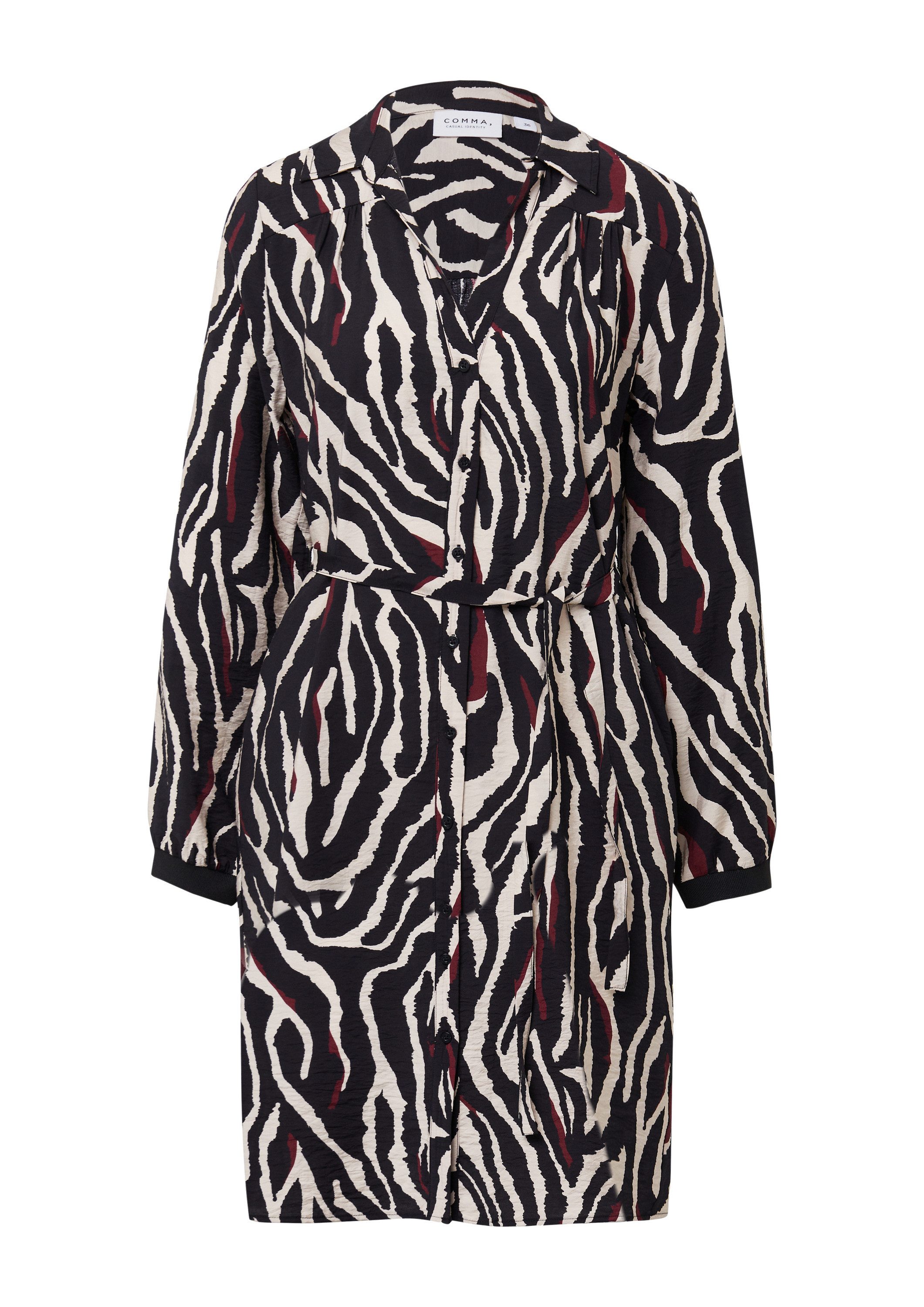 comma Minikleid Kleid Kurzes Hemdblusenkleid mit Animal-Print und Bindegürtel