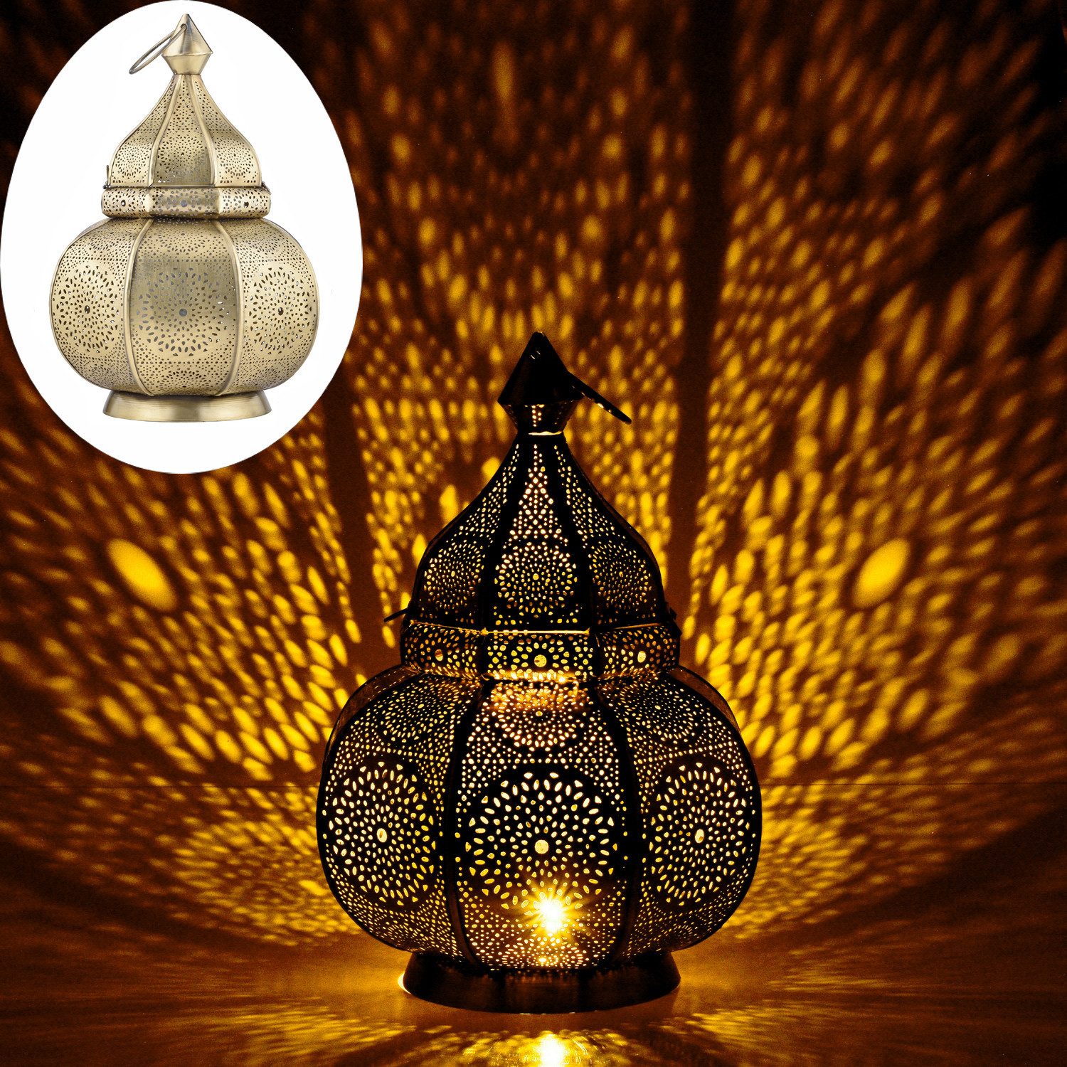 Marrakesch Orient & Mediterran Interior Teelichthalter Orientalische Laterne Leuchte Tischlampe Lamisa Gold, Handarbeit