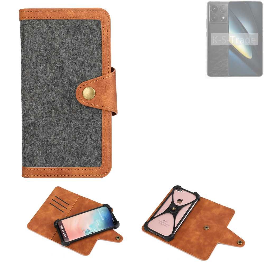 K-S-Trade Handyhülle für POCO F6 Pro, Schutzhülle Handyhülle Filz Hülle Kunst-Leder dunkelgrau braun