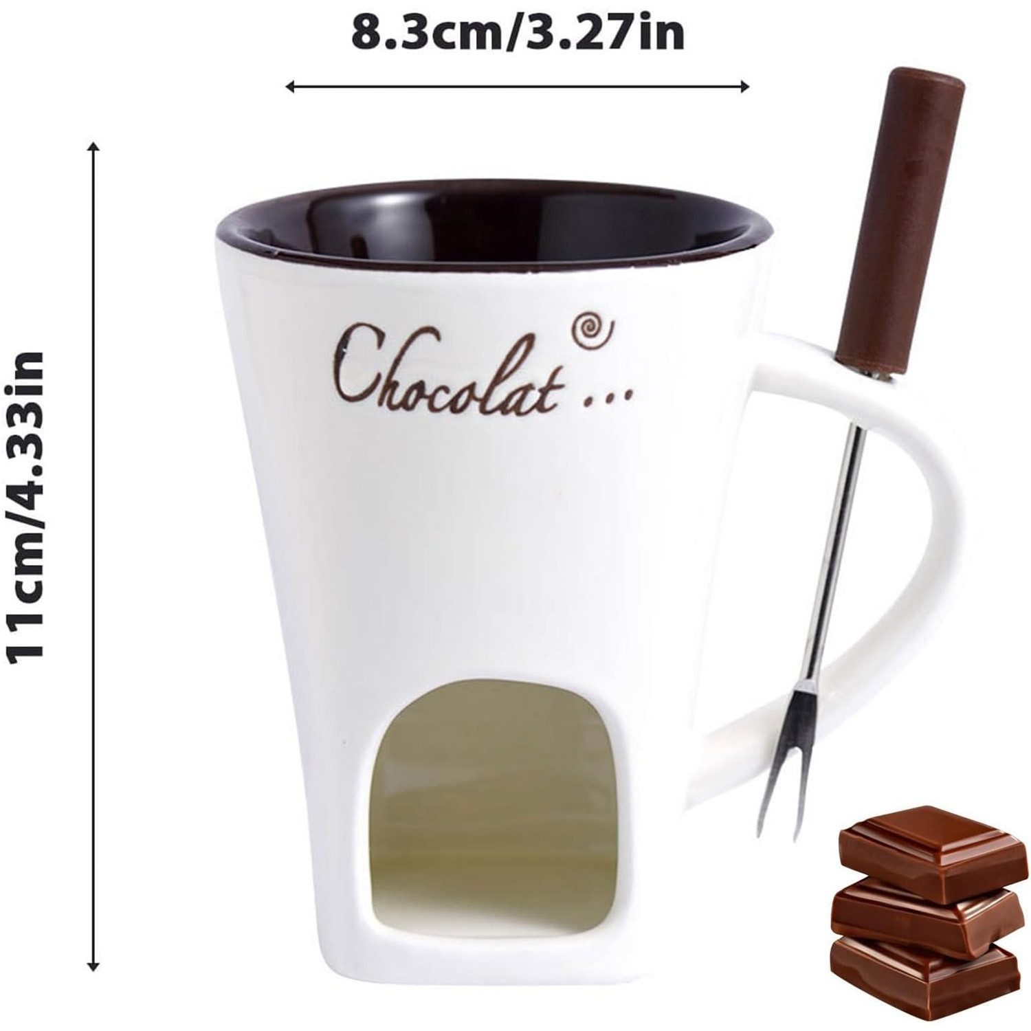Refttenw Fondue 130ml Keramik Schokoladenfondue Tasse mit Gabeln für Schmelzen Dessert
