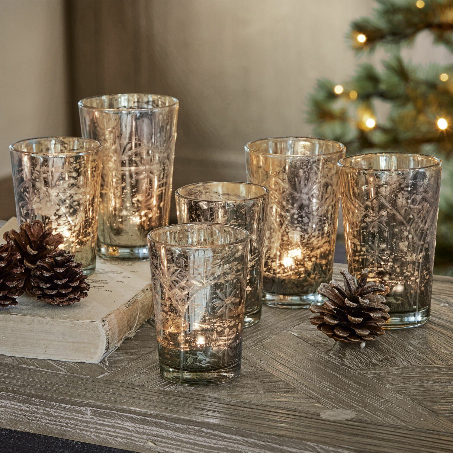 Mirabeau Weihnachtsfigur Windlichter 6er Set Latona antiksilber (6er Set, 6 günstig online kaufen