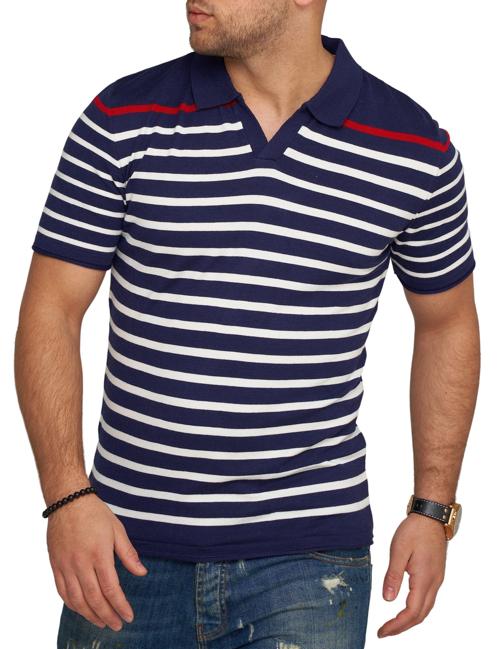 CARISMA Poloshirt CROLITE Strick Kurzarm Navy T-Shirt Stripe Polo