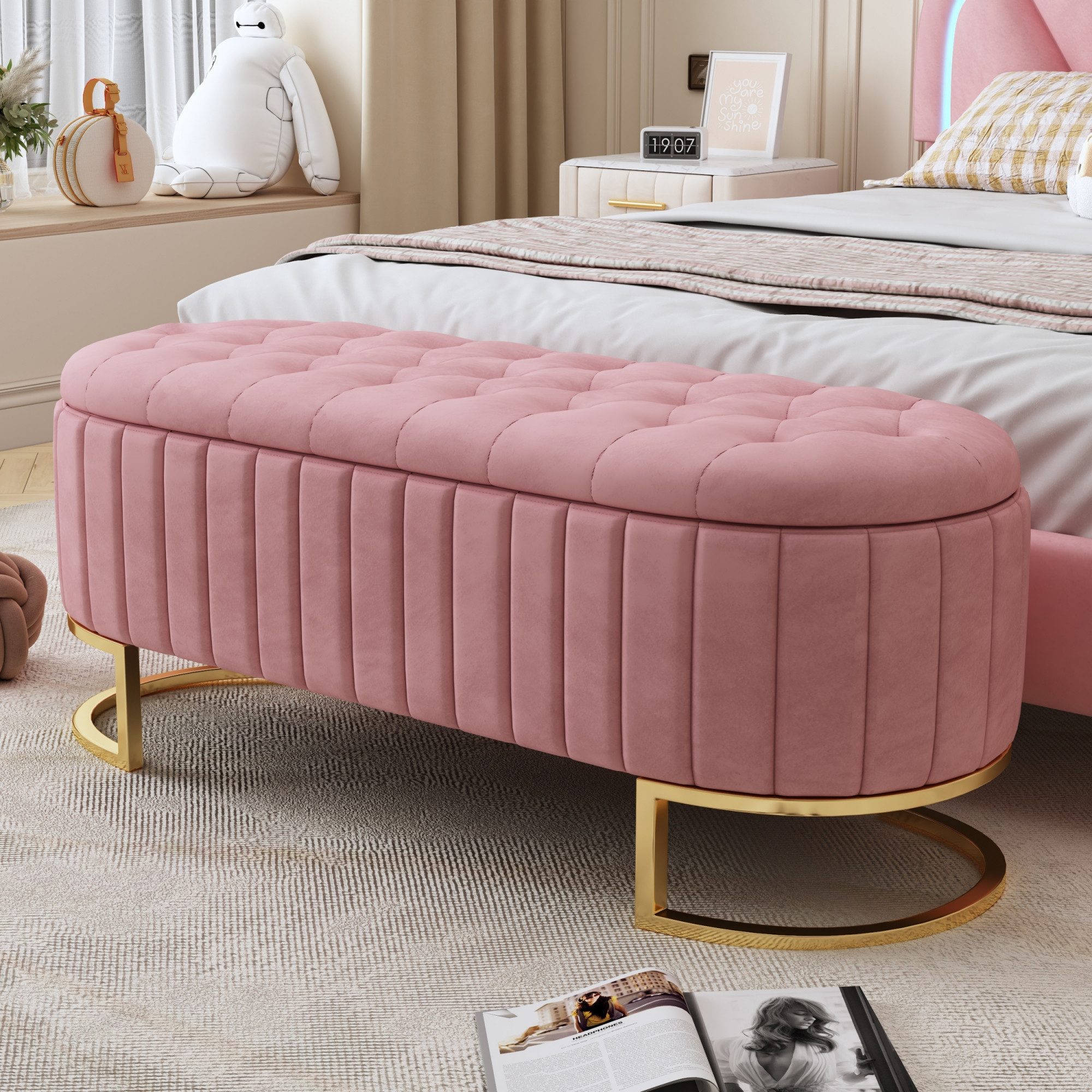 MODFU Polsterbank Bettbank Sitzbank (Stauraum-Schlafkoffer und Fußbank, gepolsterte Fußbank mit Stauraum, Sofabank Bank,120 x 40 cm)
