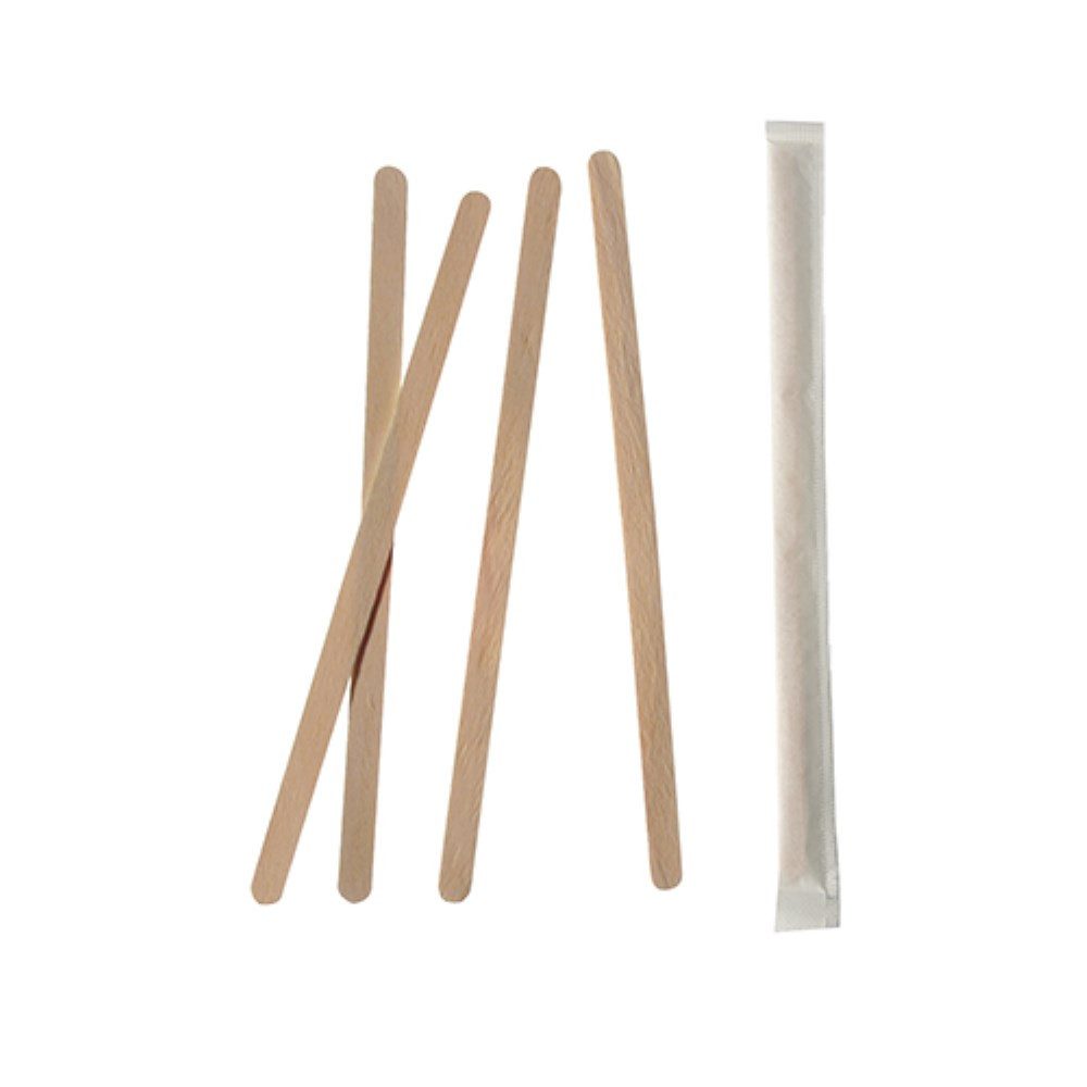 PAPSTAR Einwegbesteck-Set 1000 Rührstäbchen, Holz "pure" 14 cm x 6 mm einzeln gehüllt