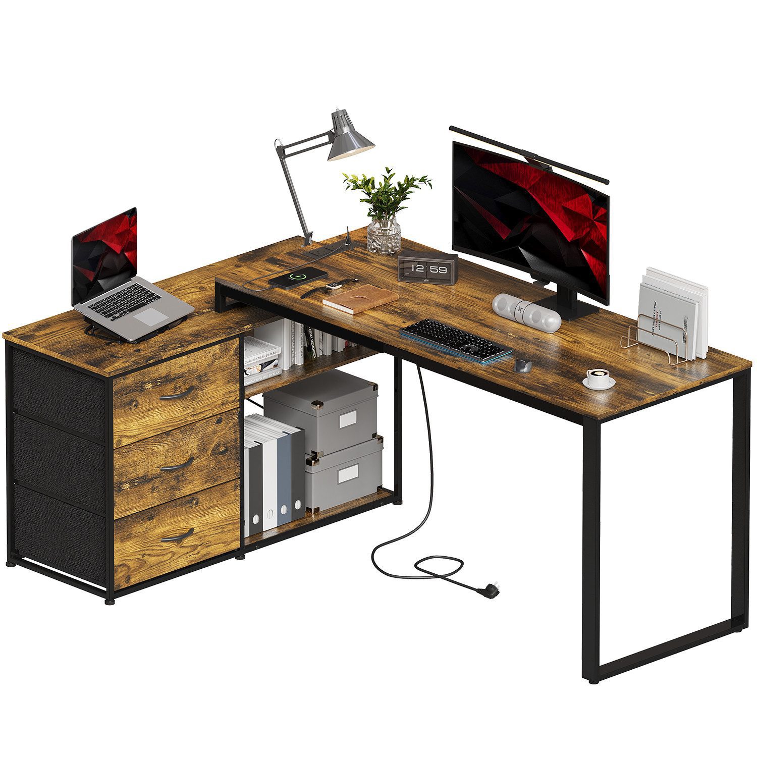 HOMALL Schreibtisch L-förmiger Computertisch mit 3 günstig online kaufen