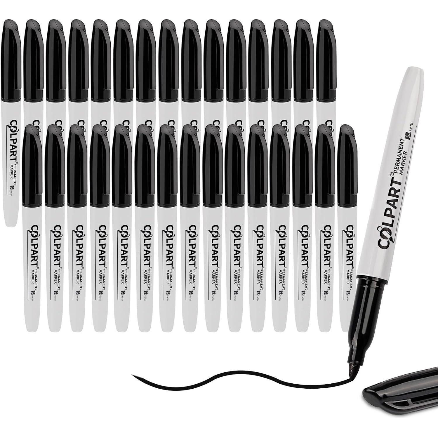 colpart Permanentmarker Permanent Marker 30 Pack - Fine Tip Black Pens Set Waterproof
