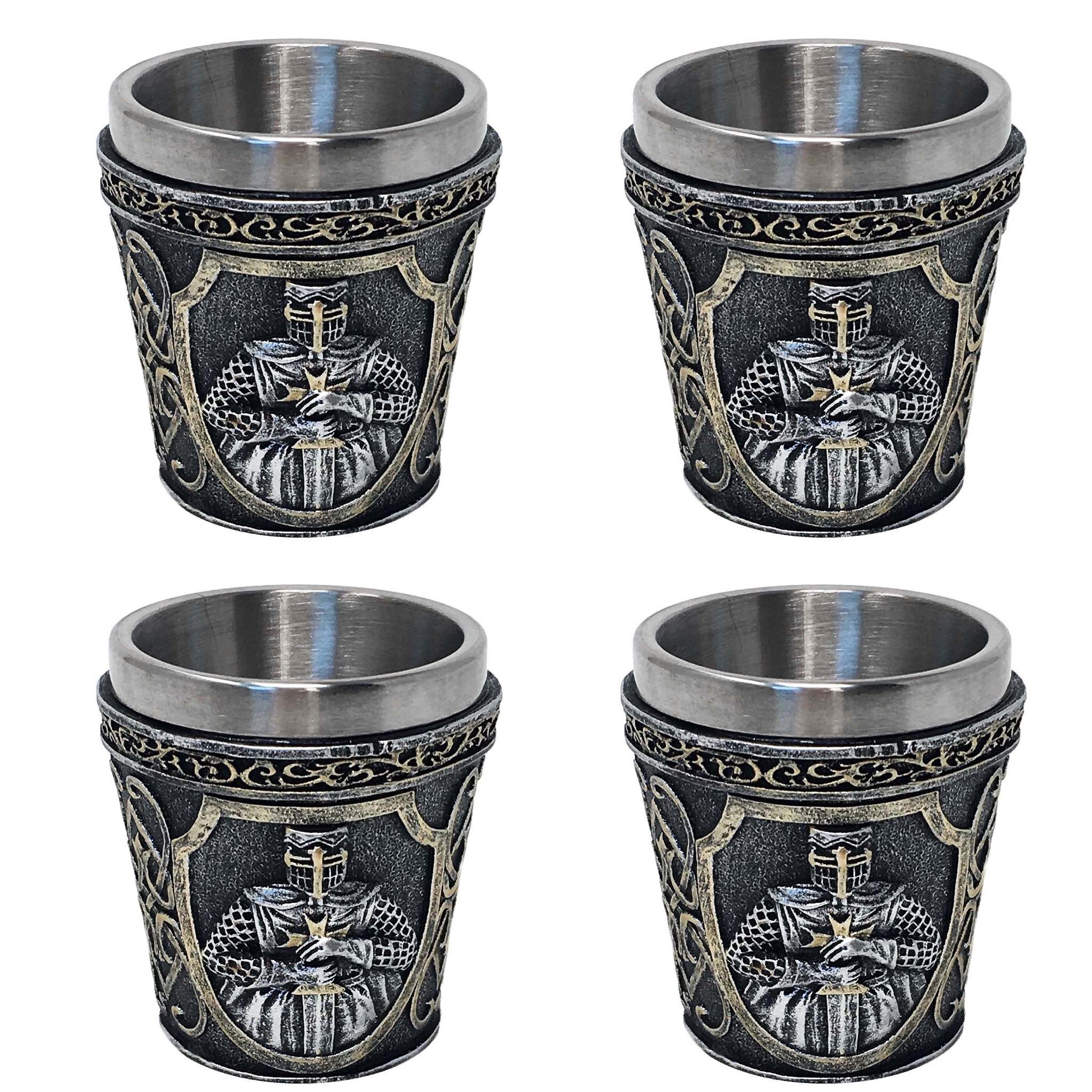 Schnapsglas Shotglas mit Kreuzritter im 4er Set Mittelalter, Schnaps, Ritter