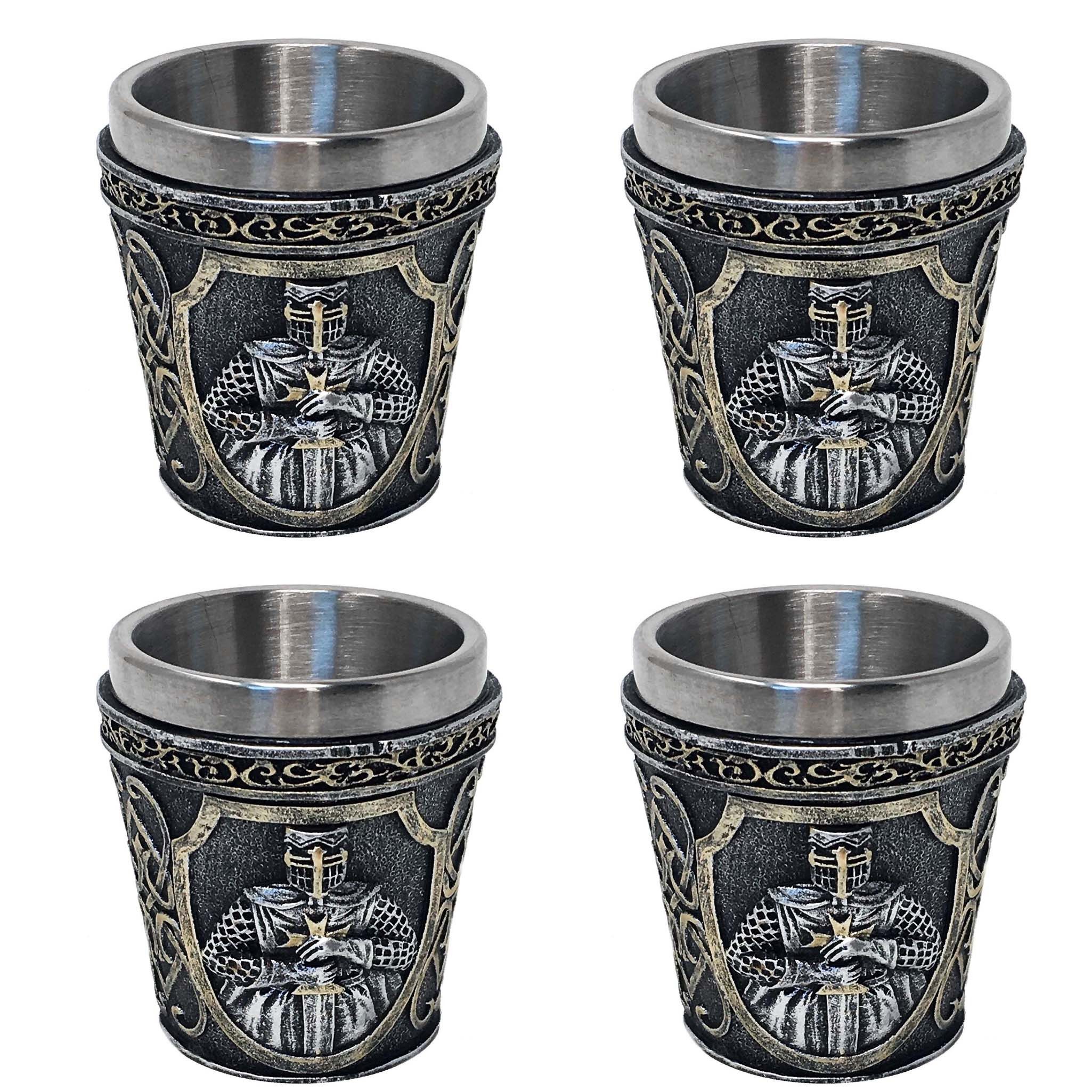 MystiCalls Schnapsglas Shotglas Kreuzritter 4er Set - Mittelalter, Schnaps, Ritter, Polyresin, Handgefertigt