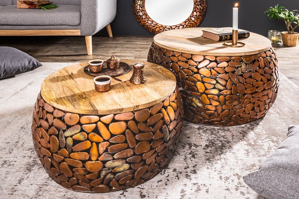 riess-ambiente Couchtisch STONE MOSAIC Ø65cm kupfer / natur (Set, 2-St), Wo günstig online kaufen