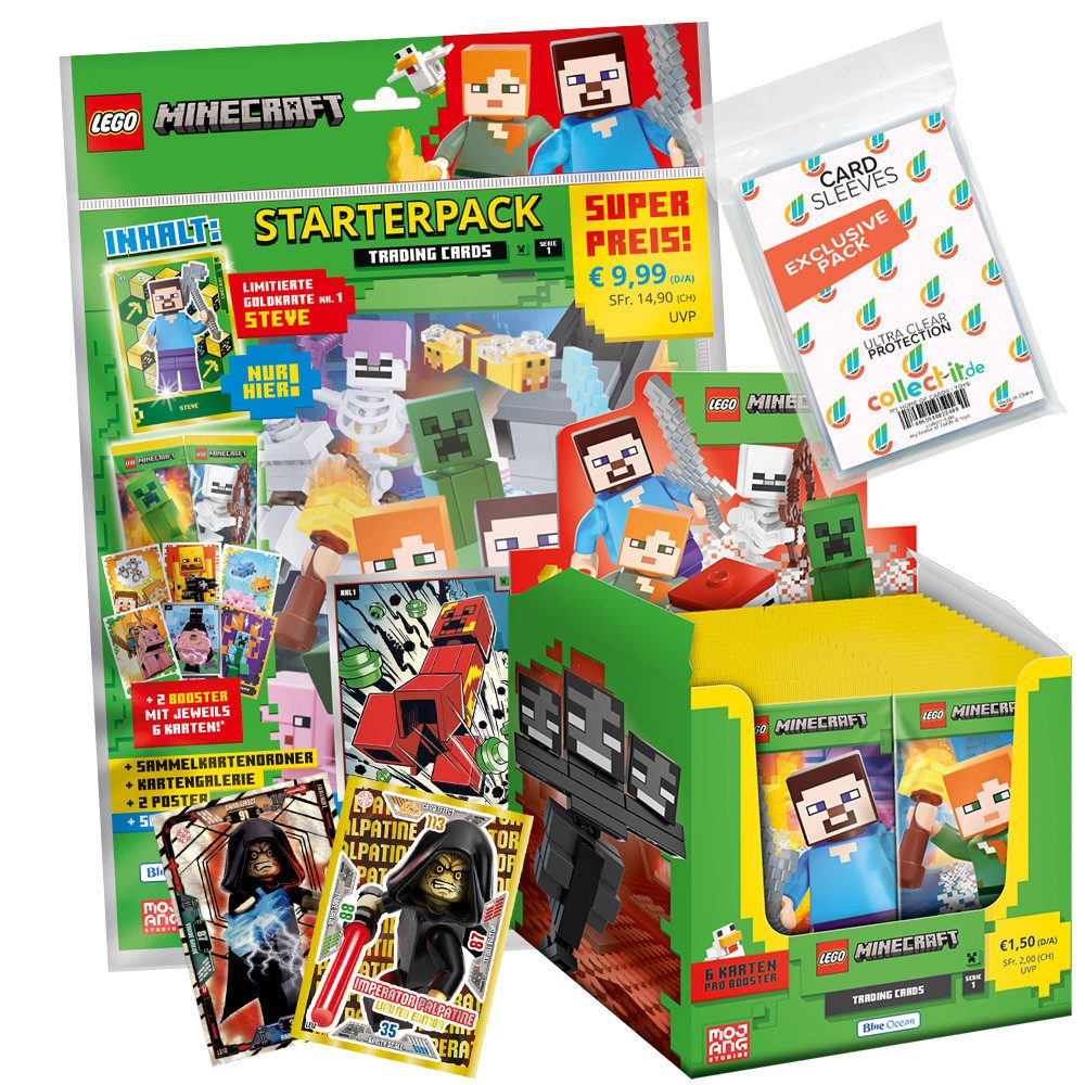 Blue Ocean Sammelkarte LEGO Minecraft Serie 1 1 Starter + 1 Display (50 Booster) + Sleeves