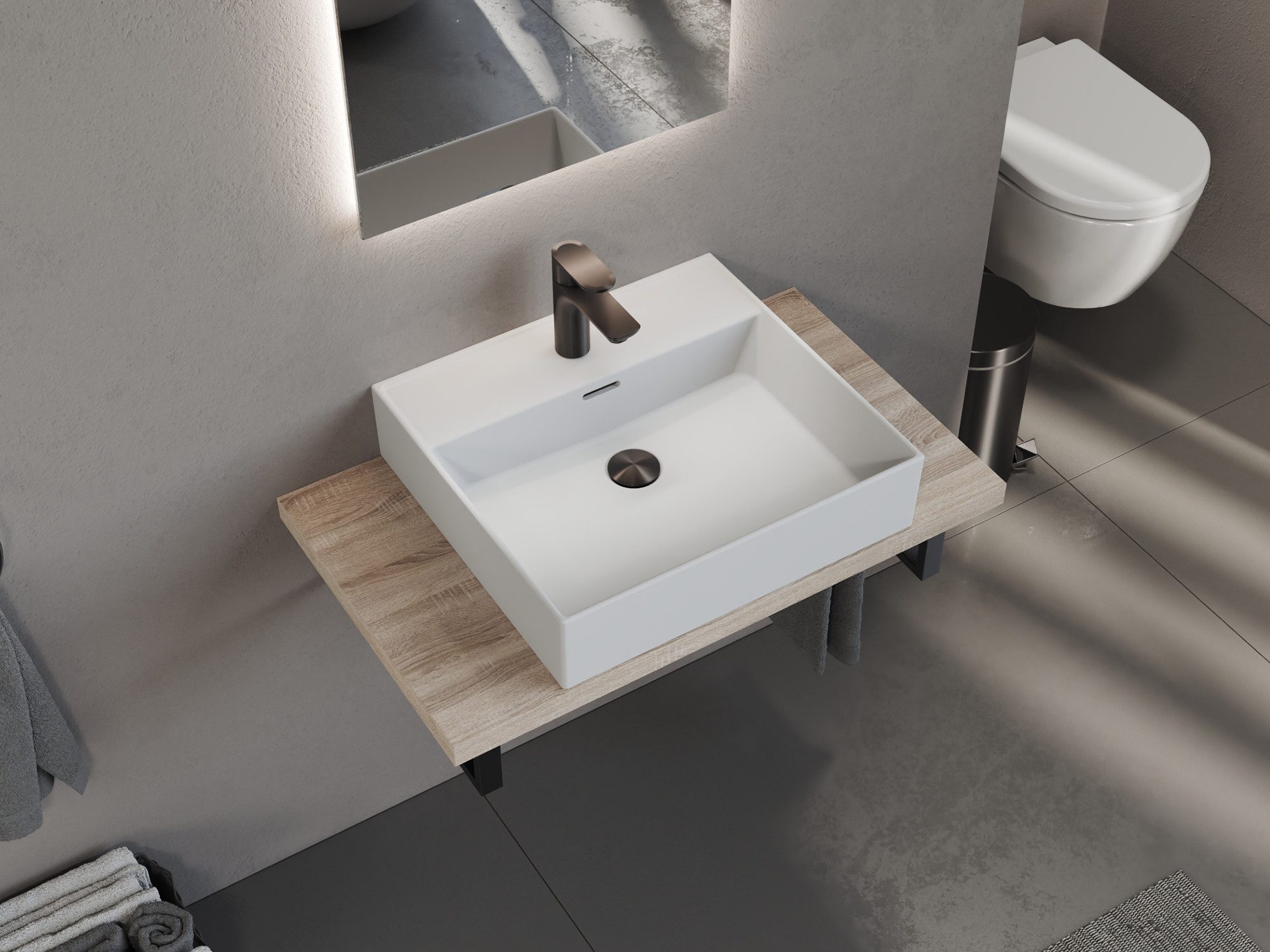Aqua Bagno Waschbecken Aufsatzwaschbecken wandhängend 50cm weiß Keramik Gästebad