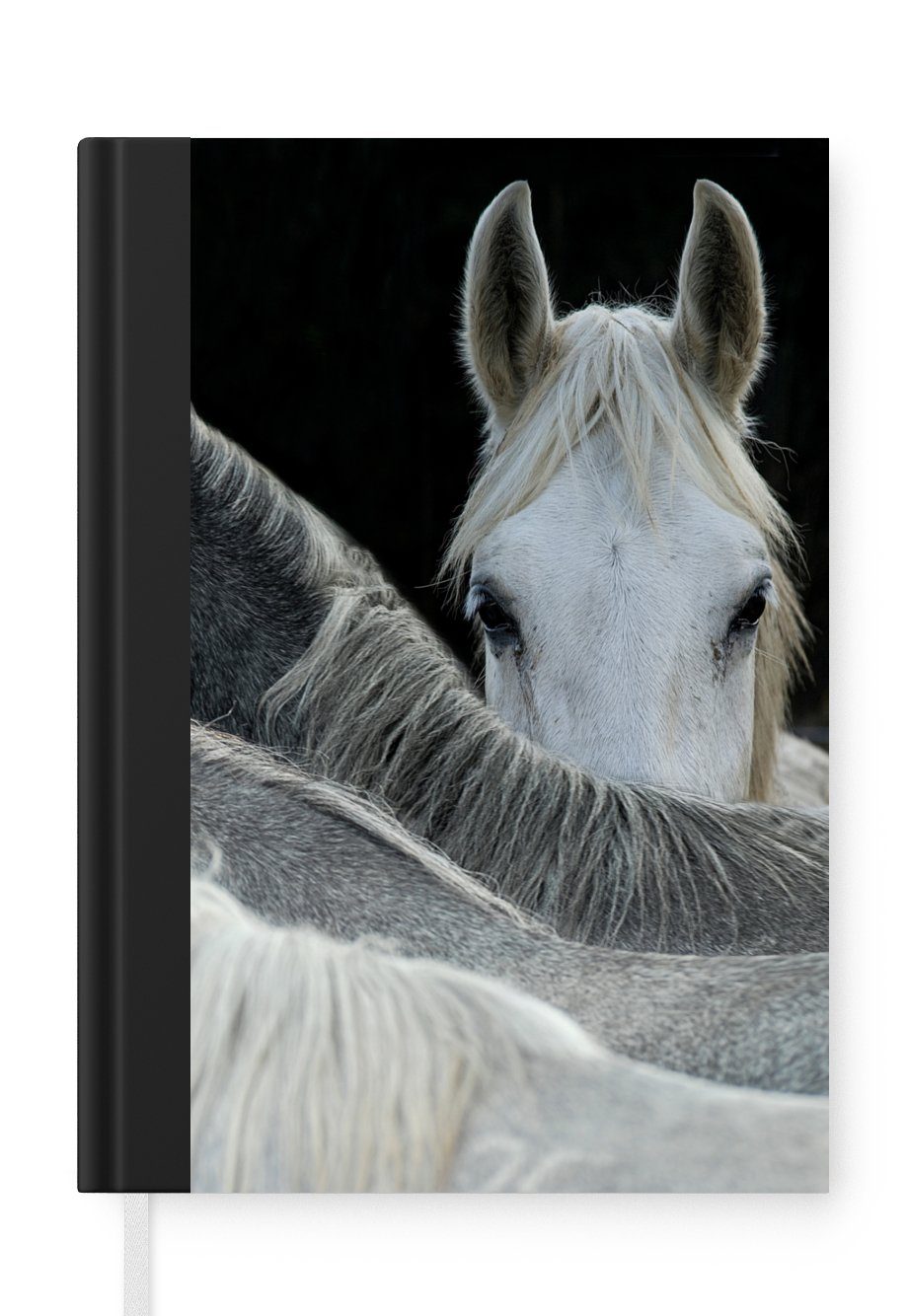 MuchoWow Notizbuch Pferde - Tiere - Schwarz - Weiß, Journal, Merkzettel, Tagebuch, Notizheft, A5, 98 Seiten, Haushaltsbuch