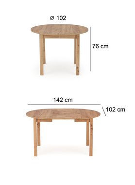 designimpex Esstisch Design Esstisch rund HA-400 ausziehbar Tisch Esstisch 102 - 142cm