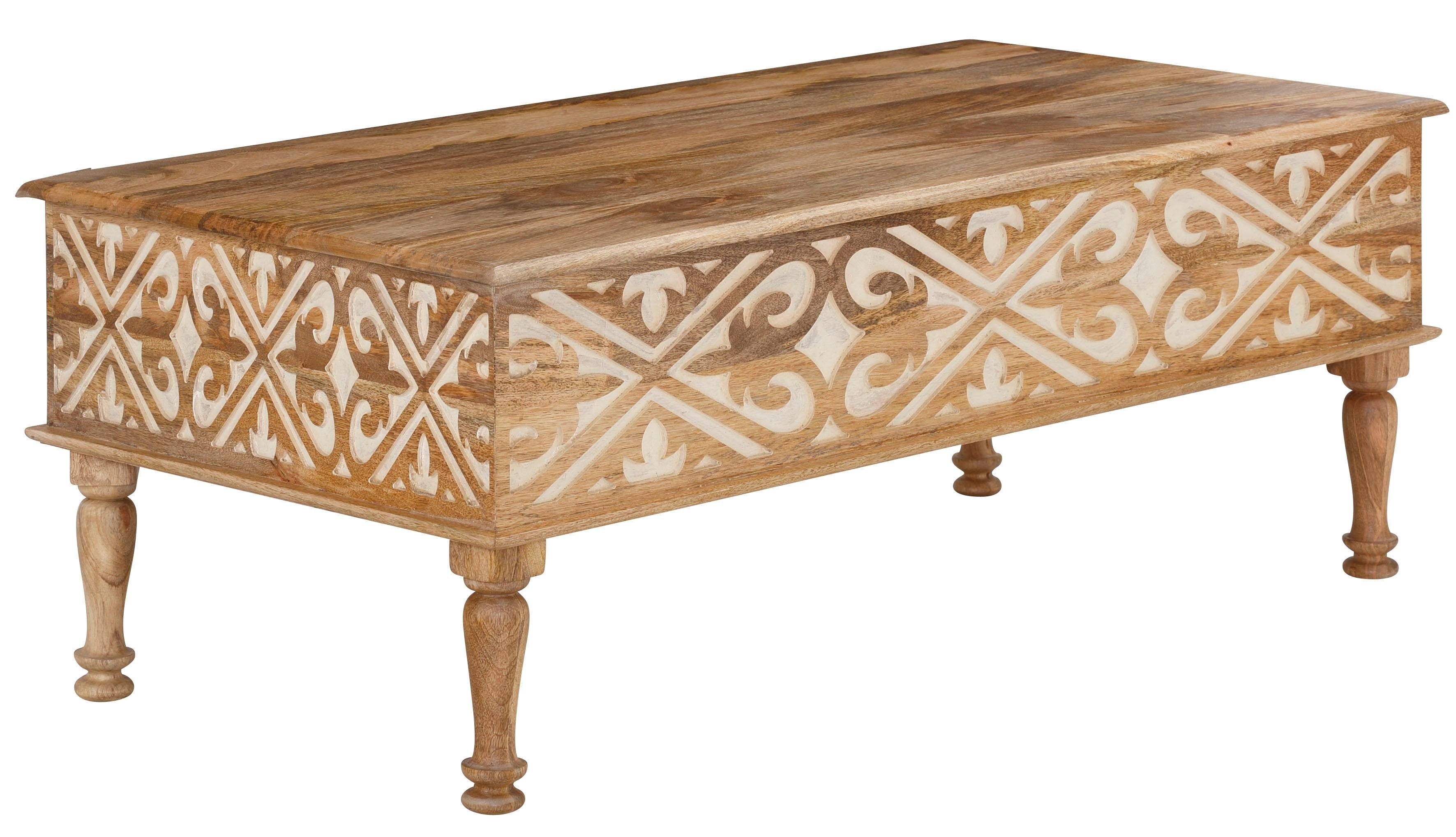 OTTO home Couchtisch Spring, aus massivem Mangoholz mit detailreichen Schnitzereien, Breite 120 cm