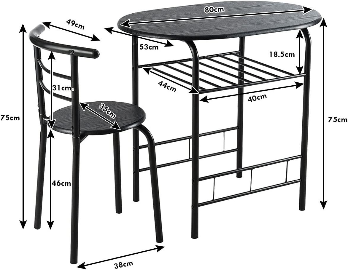 Essgruppe schwarz 3-tlg), (Set, Balkonset KOMFOTTEU Holz aus Sitzgruppe,