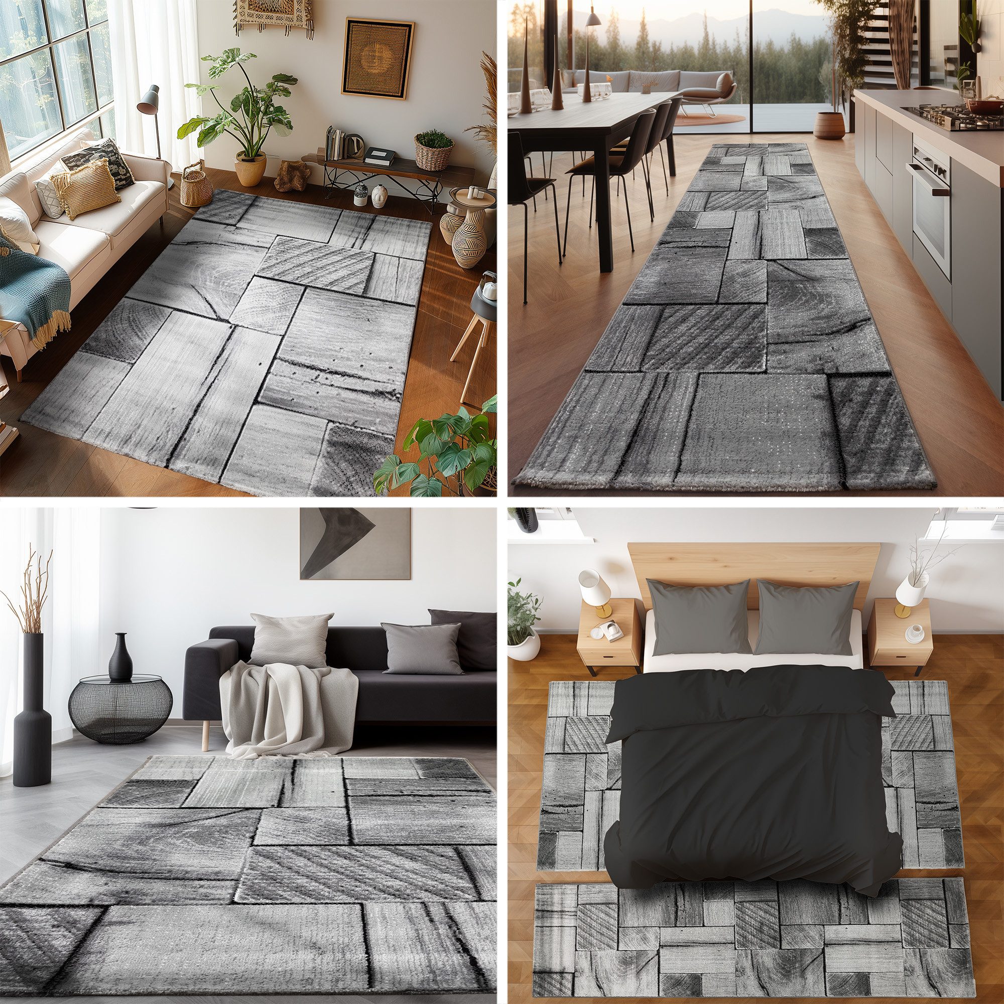 SIMPEX24 Kurzflor-Bettumrandung 3D-Holzdesign, Höhe 12 mm, günstig online kaufen