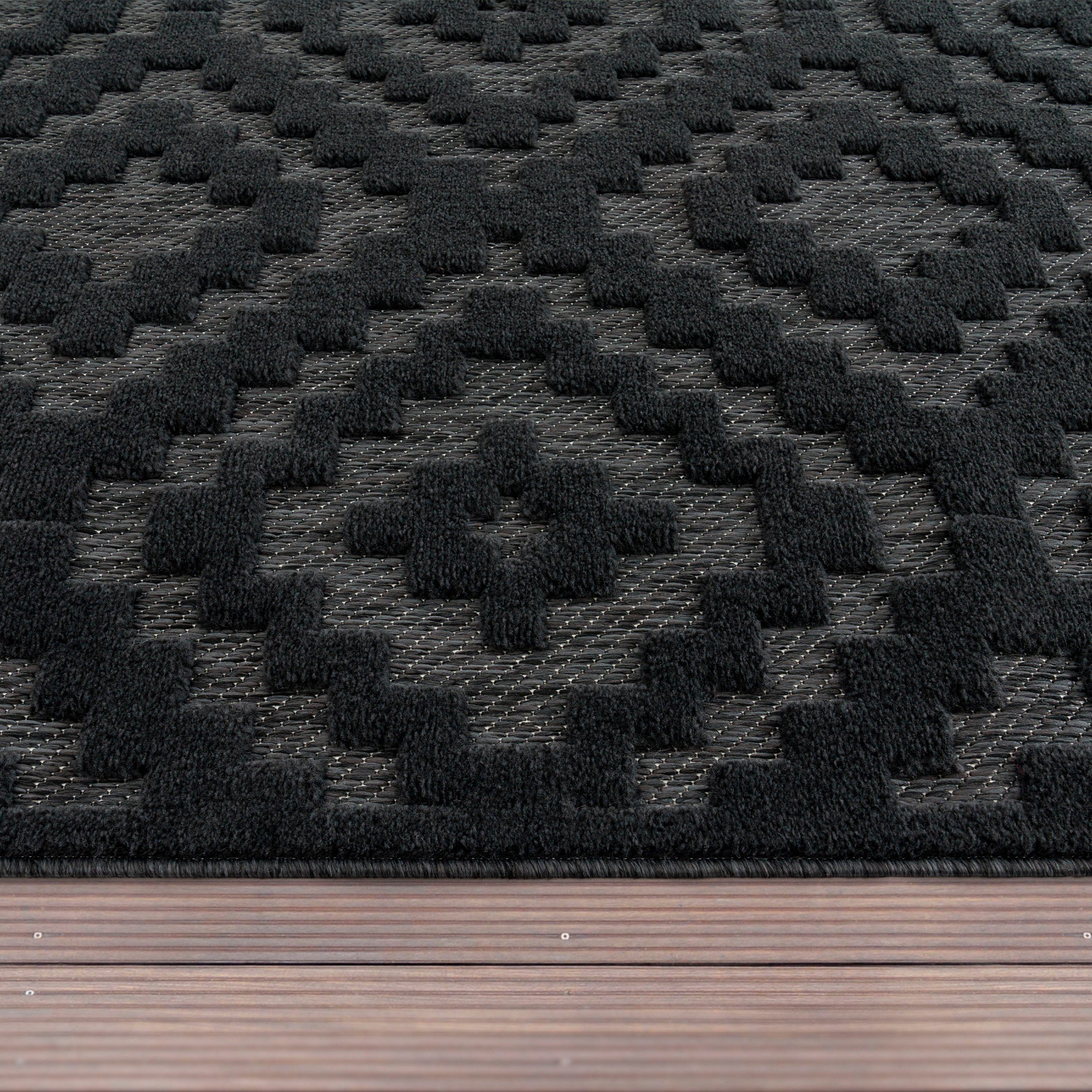Teppich Muster, 672, Uni-Farben, Höhe: geeignet Outdoor Scandi, rechteckig, Hoch-Tief 14 Livorno Rauten Home, mm, Effekt, Paco anthrazit