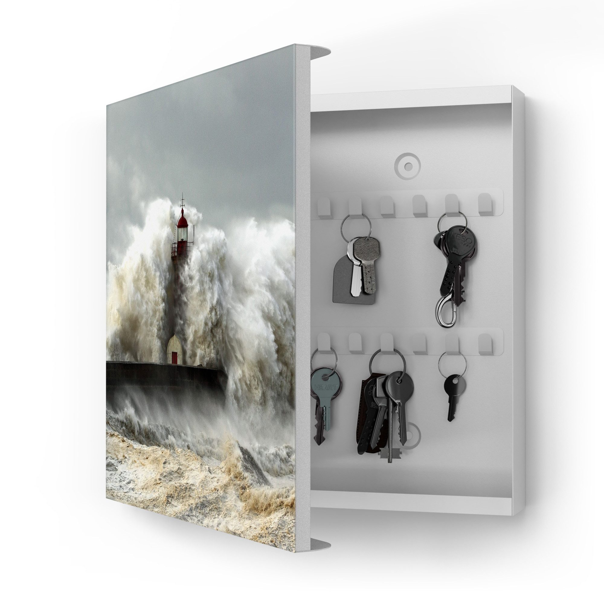 DEQORI Schlüsselkasten 'Leuchtturm bei Sturmflut', Schlüsselbox modern Schlüsselschrank magnetisch Schlüssel Kasten Box