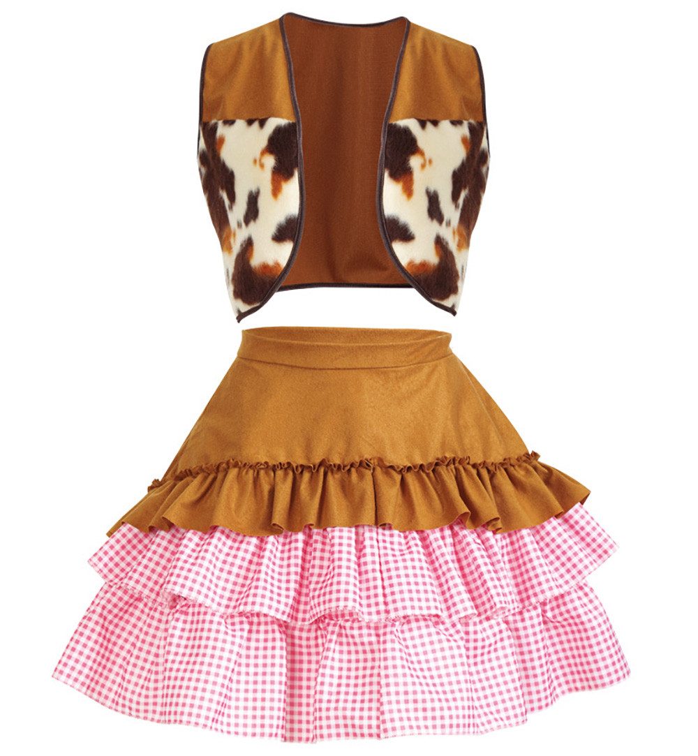 Fries Cowboy-Kostüm Cowgirl Wilder Westen 3-tlg Kleid Weste Tuch Karneval Fasching Party