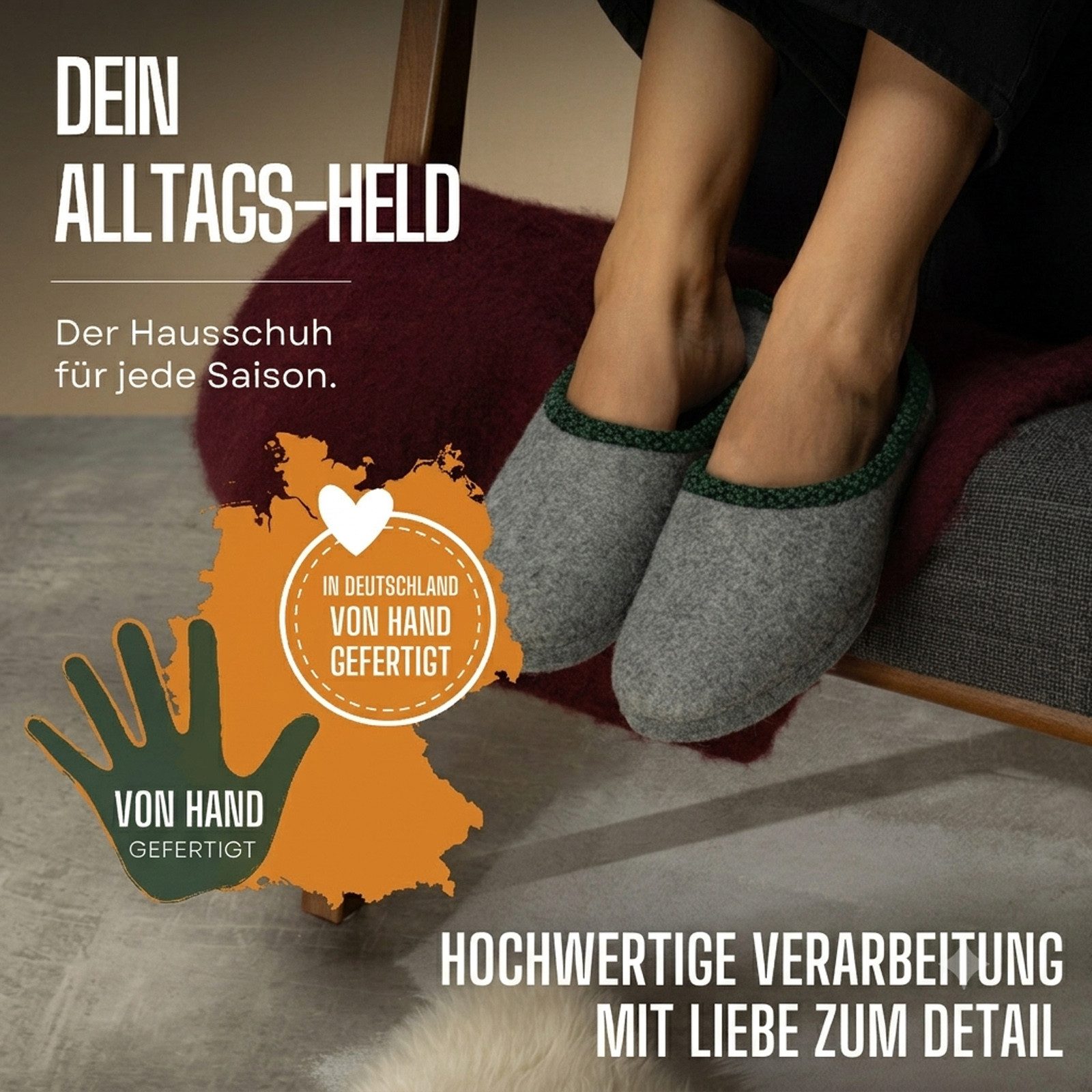 Pantoffelmann Filzpantoffel Herren Damen Hausschuh Filzlatschen superdicke Filzsohle Pantoffel (1 Paar) Filzpantoffeln, Gästepantoffel besonders leicht