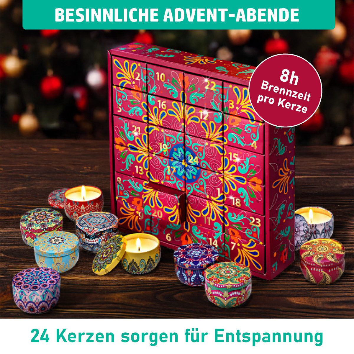 BRAST Adventskalender Knobel & Mini-Spiele Duftkerzen Werkzeug-Set oder Garten-Utensilien (7 Varianten zur Auswahl, 24-tlg), Mini Duftkerzen, dekorative Metalld – Bild 3 von 5