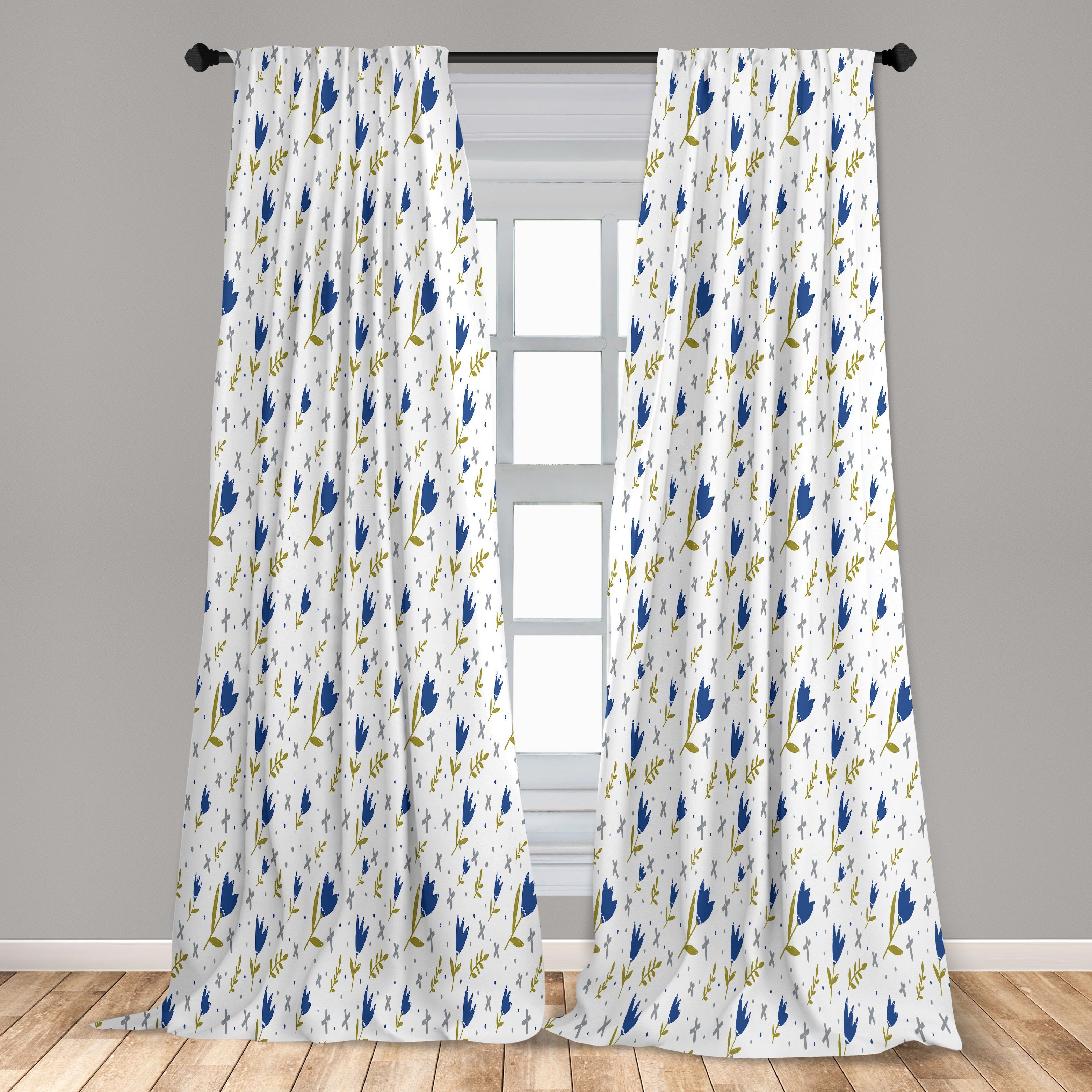 Gardine Vorhang für Wohnzimmer Schlafzimmer skandinavisch Blaue Dekor, Abakuhaus, Tulpen Blühender Microfaser
