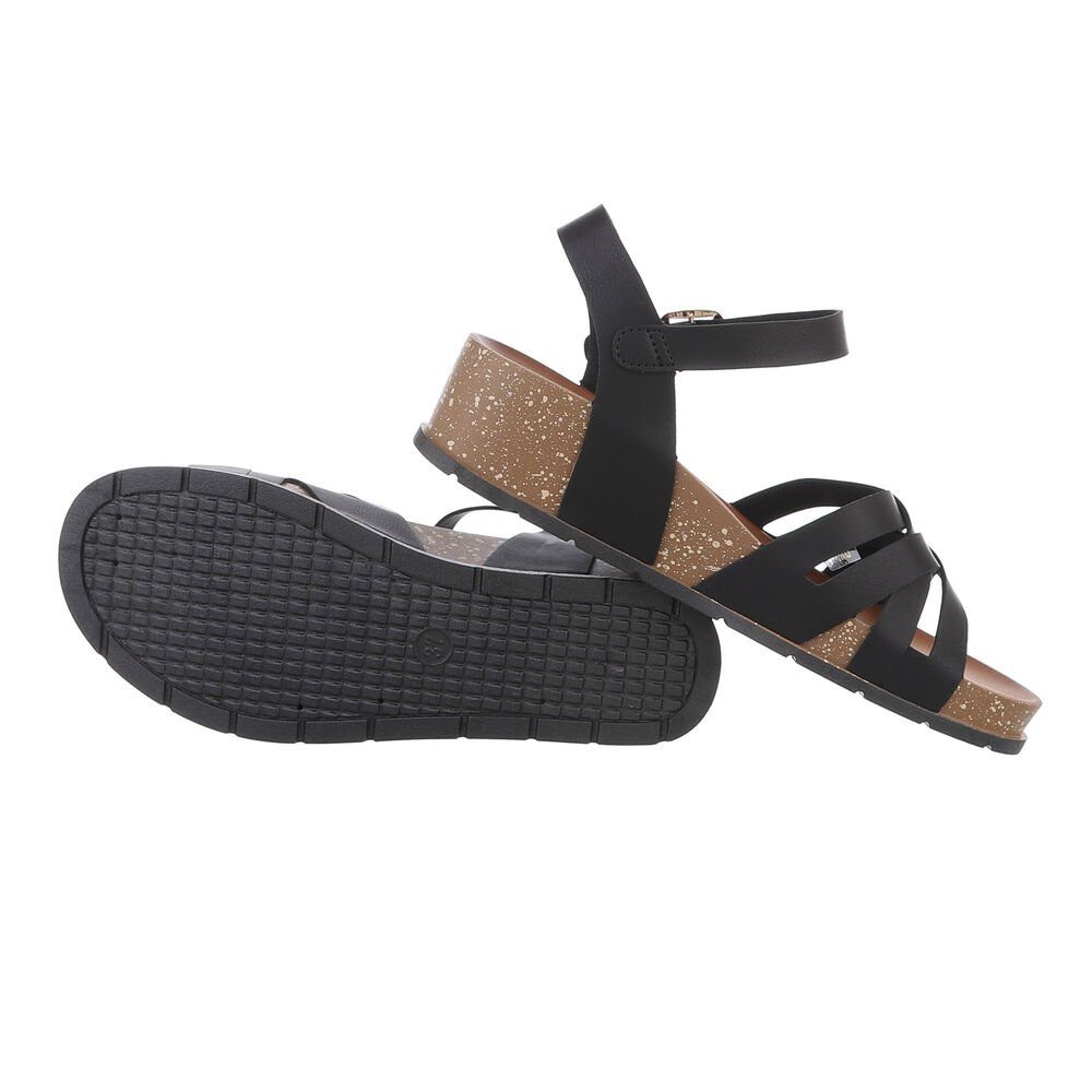 Keilsandaletten Keilabsatz/Wedge Damen Ital-Design in Riemchensandalette Schwarz Freizeit