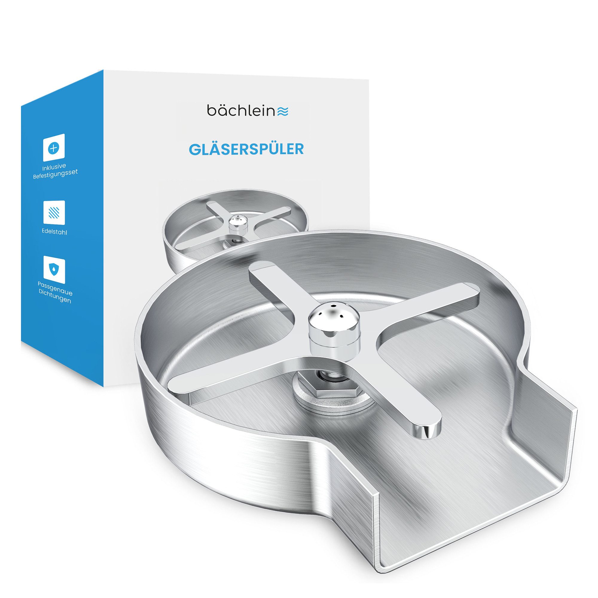 Bächlein Küchenarmatur Glasspüler - Spült Gläser in Sekunden, ohne Bürste oder Schwamm massiver Edelstahl