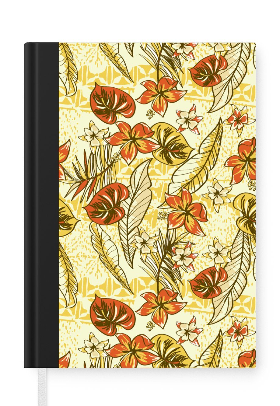 MuchoWow Notizbuch Vintage - Blumen - Blätter - Hawaii - Muster, Journal, Merkzettel, Tagebuch, Notizheft, A5, 98 Seiten, Haushaltsbuch
