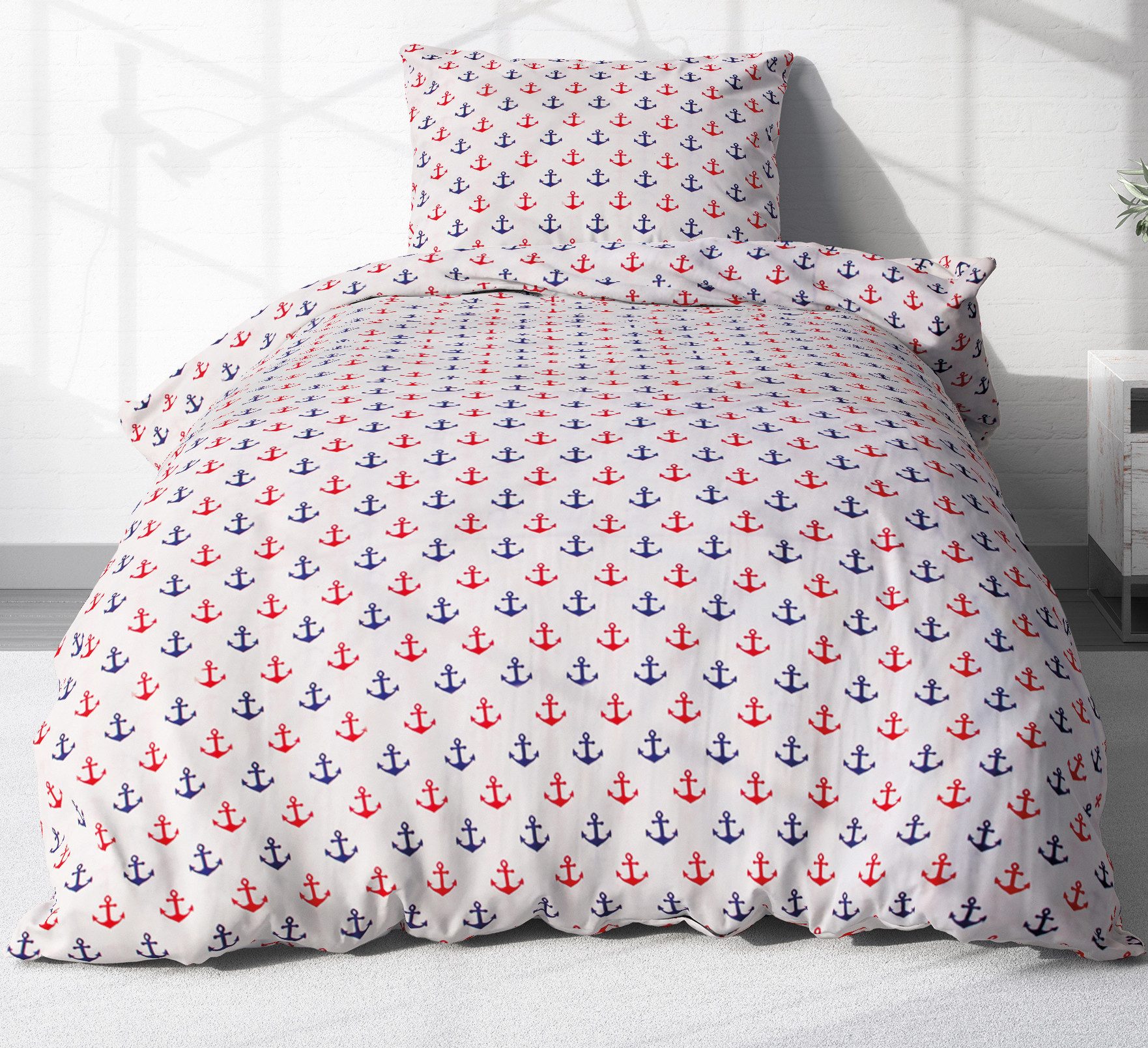 Heubergshop Bettwäsche, Renforcé, 2 teilig, 135x200cm und 80x80cm - Anker Rot Blau 100% Baumwolle (392/1)