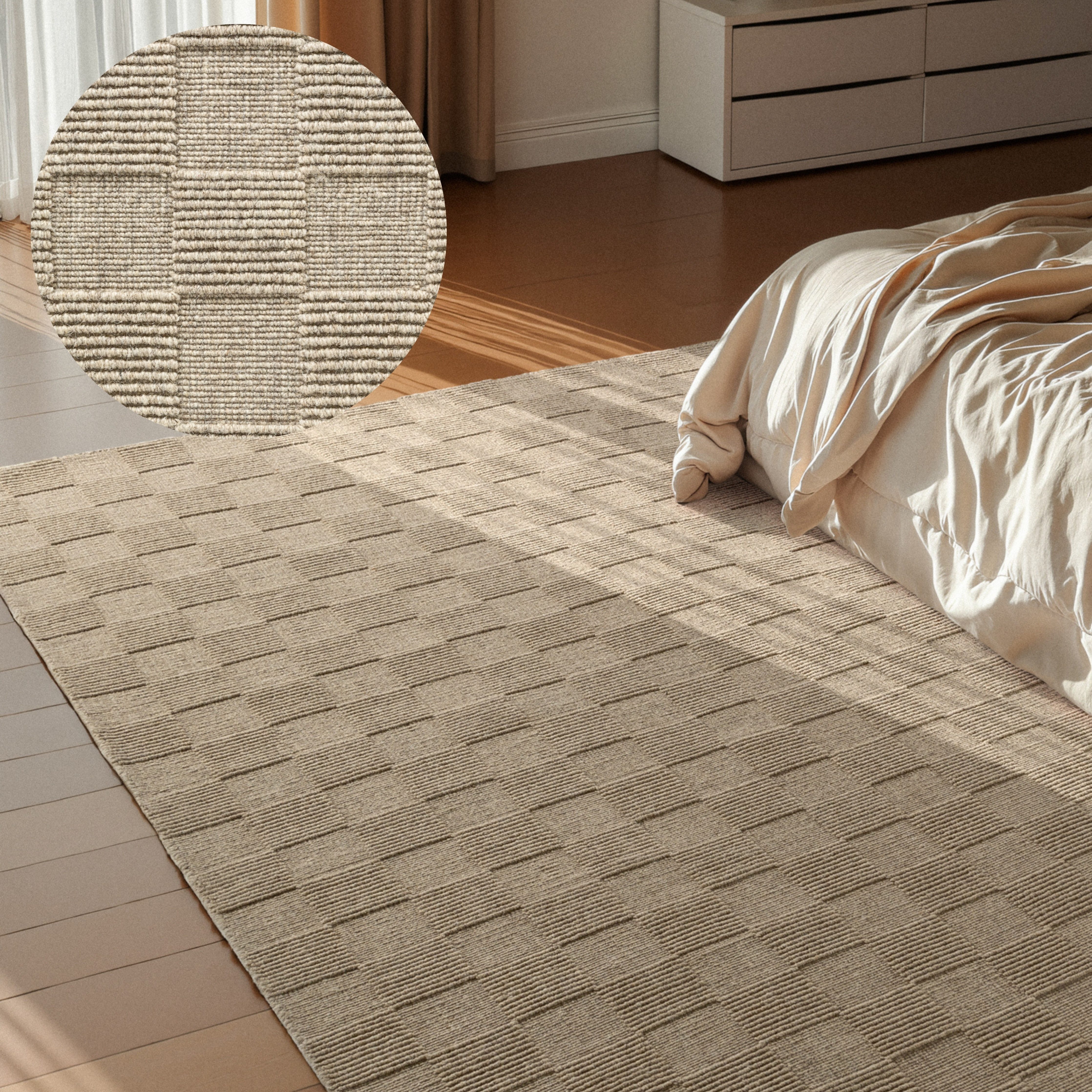 Villeroy & Boch Wollteppich Scala, rechteckig, Höhe: 10 mm, Handgewebt, Wolle, Kariert, Natur, 3D-Struktur, Karo, Wohnzimmer