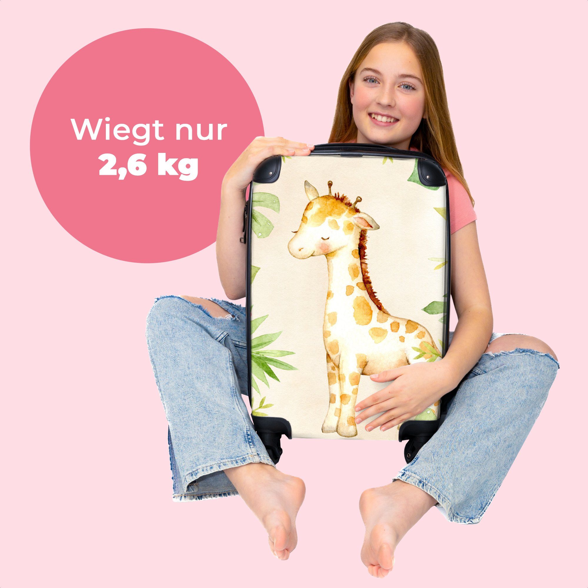 Kinder, Koffer Reisekoffer mit Dschungel 55x35x20cm Mädchen 4 für - rollen, Giraffe NoBoringSuitcases.com© Mädchen Aquarellieren - - Rollen, Kinderkoffer - Kindertrolley, 4