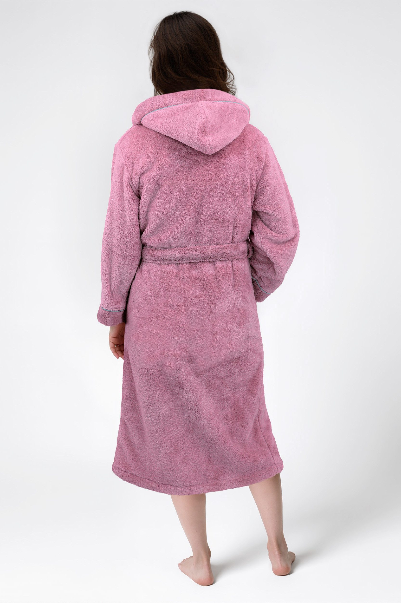 OTTO home Unisex-Bademantel Lillou, ideal für Sauna & Spa, Hotelbademantel, Morgenmantel, Langform, Microfaser, Kapuze, Gürtel, kuschelig weicher Fleece, plüsch, für Damen und Herren, XS-3XL