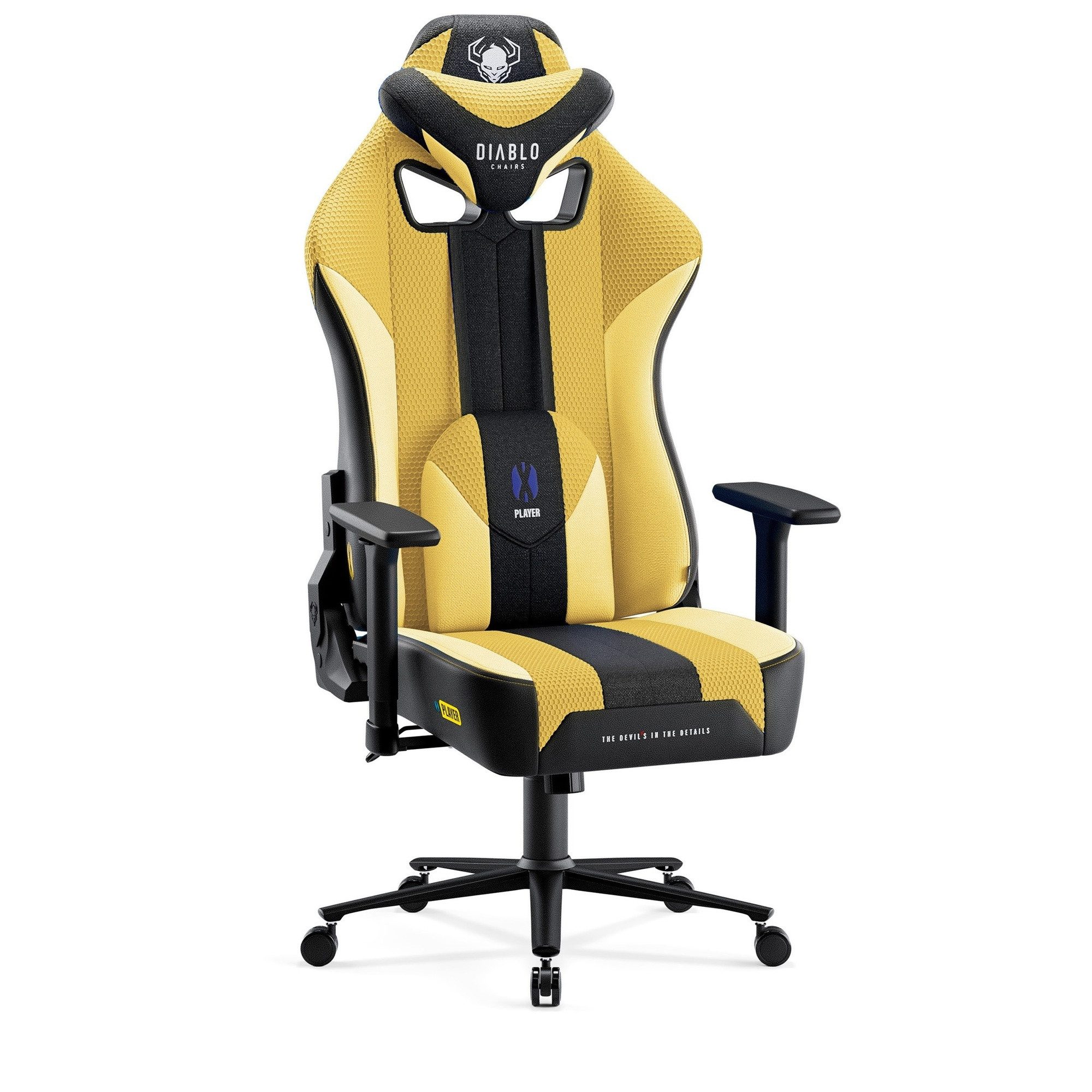 DIABLO CHAIRS Gaming-Stuhl X-Player 2.0 Stoff ergonomisch Honeycomb TiltTech 3D-Armlehnen (TiltTech System, Honeycomb, 3D-Armlehnen, 3 Größen: S/L/XL), Kopfstütze Lendenkissen Wippfunktion Metallbasis
