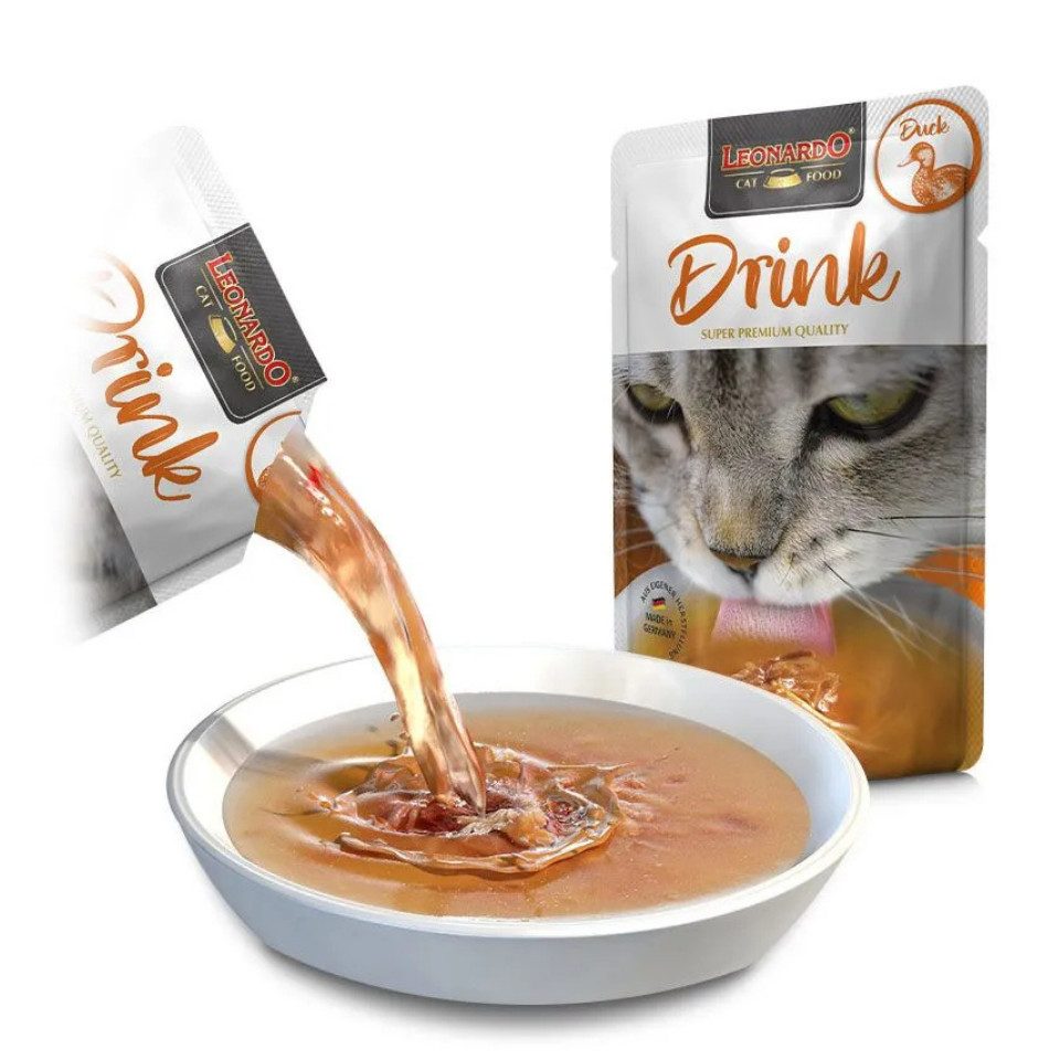 Leonardo Catfood Drink Duck - mit Brühe und Fleisch von Ente & Huhn 20x40g, Ergänzungsfutter für: Katzen