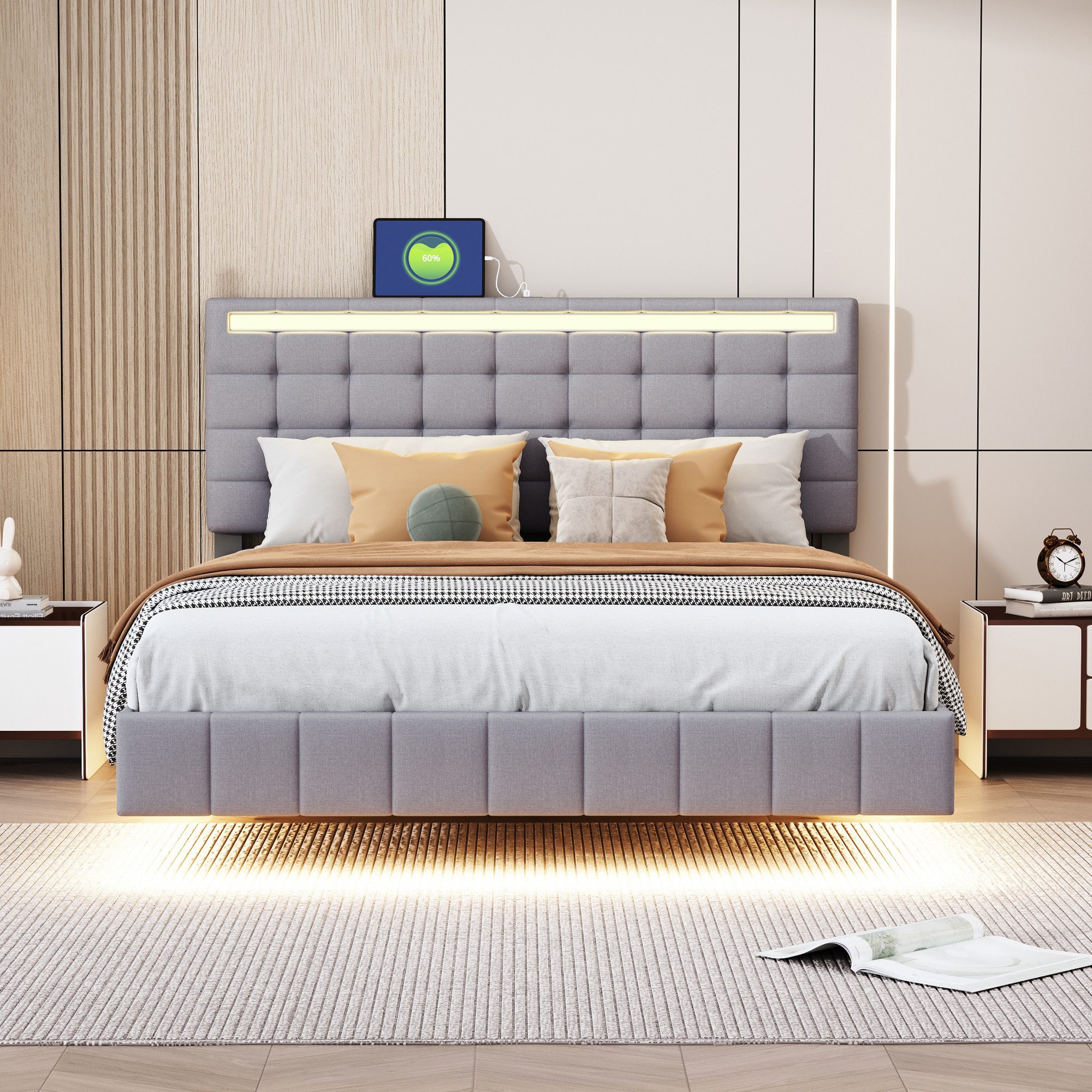 STILVORA Polsterbett 140x200 Bettgestell mit LED-Beleuchtung,Jugendbett günstig online kaufen