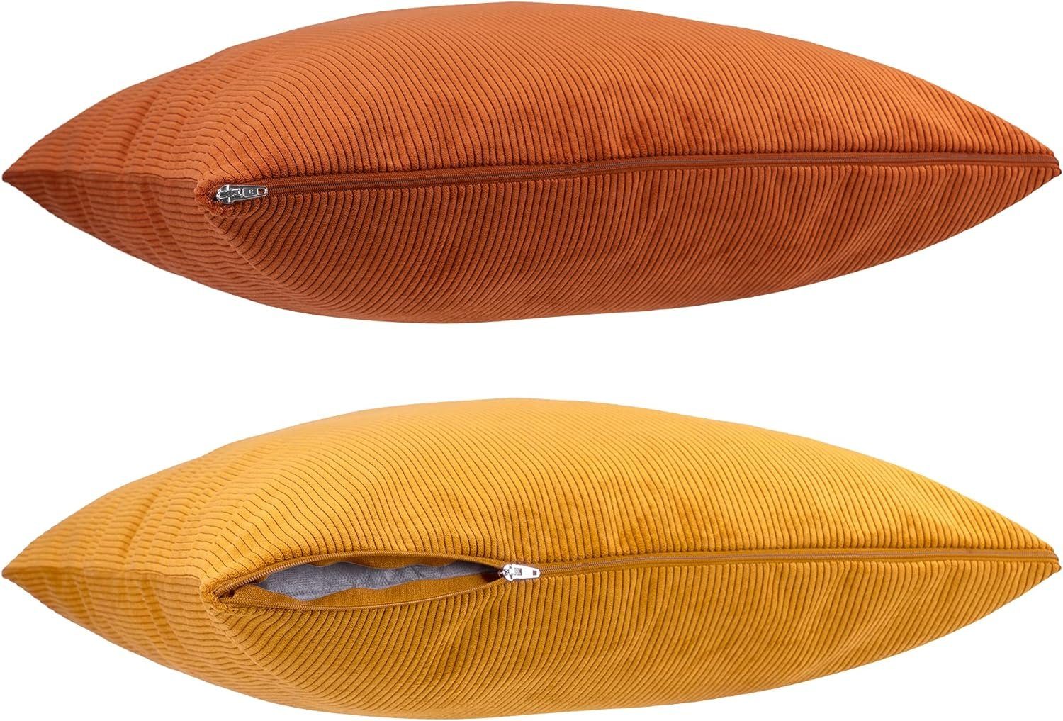 Selfitex Dekokissen 4er Set Füllung Bett und Sofa, Polster Couch, Bezug, Art Orange/Goldgelb Kissen als 30/50, + 2x 2x Cord mit oder für jeglicher 50/50