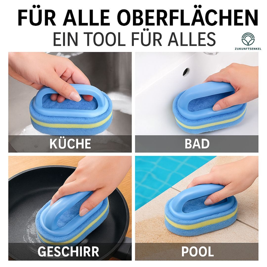 ZUKUNFTSENKEL Reinigungsschwamm Schwamm mit Griff 2er Pack, Kratzfreier Reinigungsschwamm & Handbürste mit Griff – Bild 3 von 5