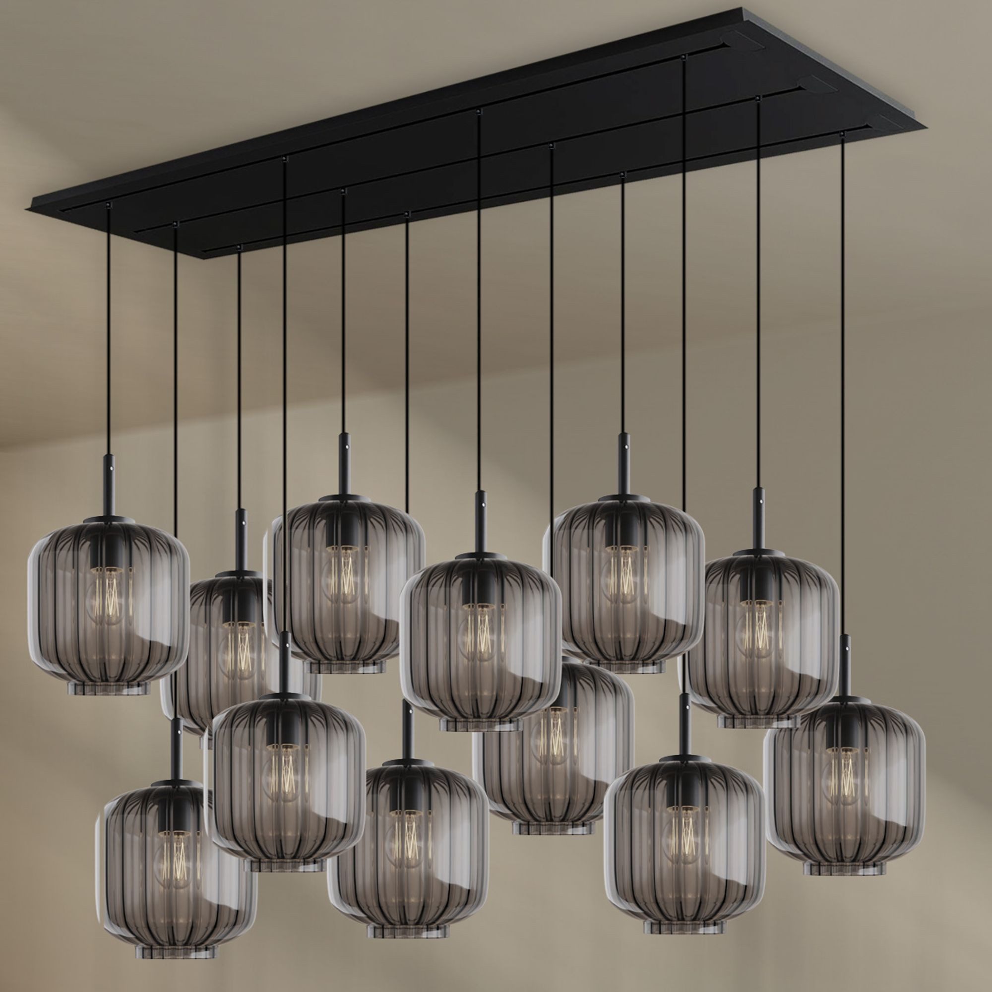 s.luce Pendelleuchte Velo Esszimmerlampe 12-flg 200cm 3-reihig Ø 20cm Rauch