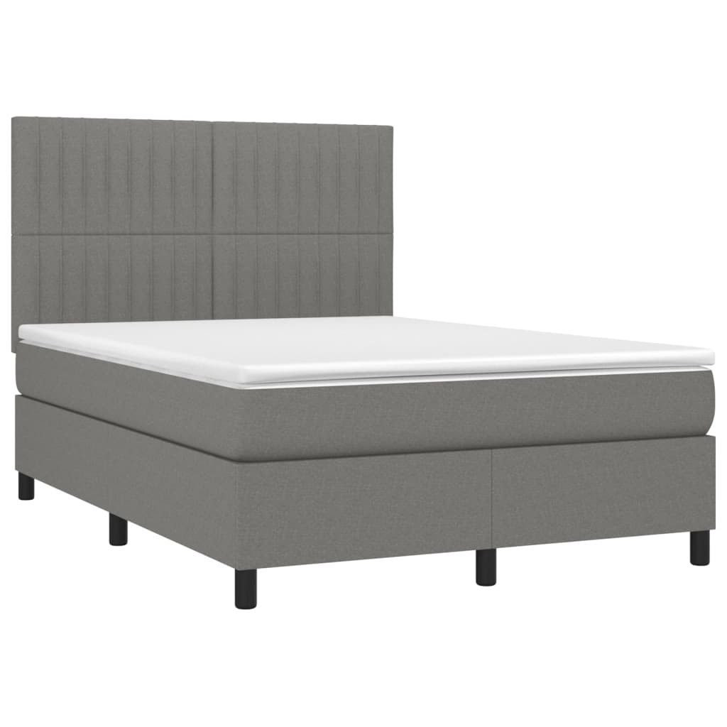 vidaXL Bett Boxspringbett mit Matratze & LED Dunkelgrau 140x200 cm Stoff