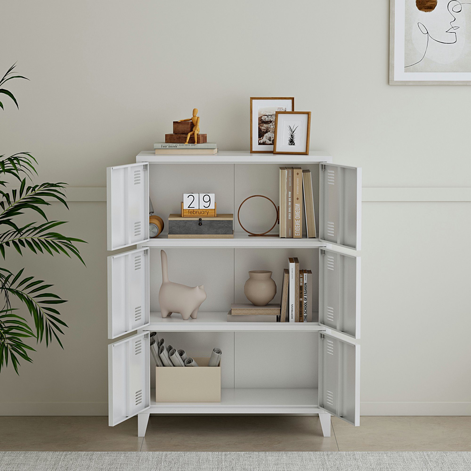 en.casa Mehrzweckschrank »Hamina« Büroschrank mit 6 Türen 80x140x113 cm Weiß
