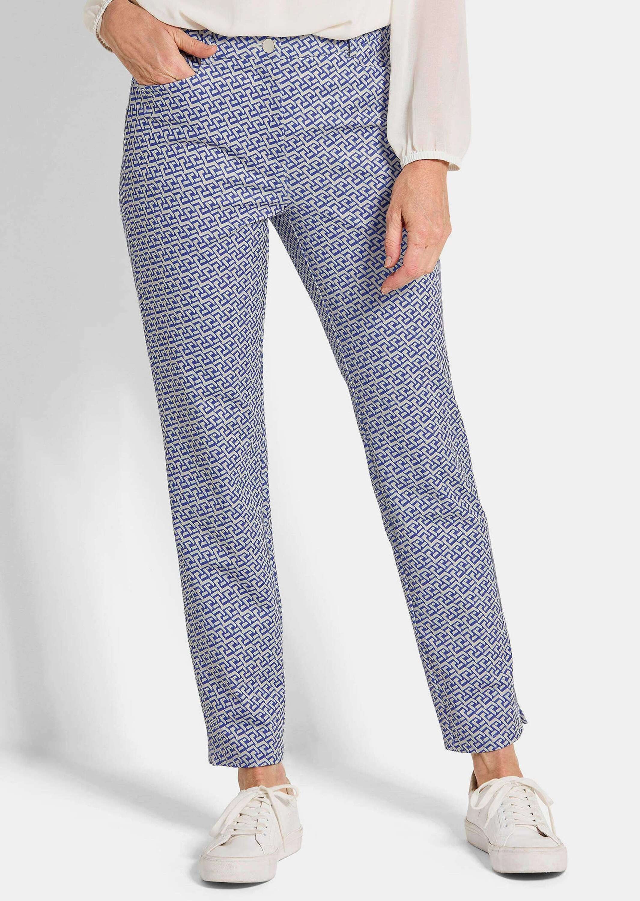 Stoffhose Kurzgröße: Slim Fit Printhose mit hohem Bund