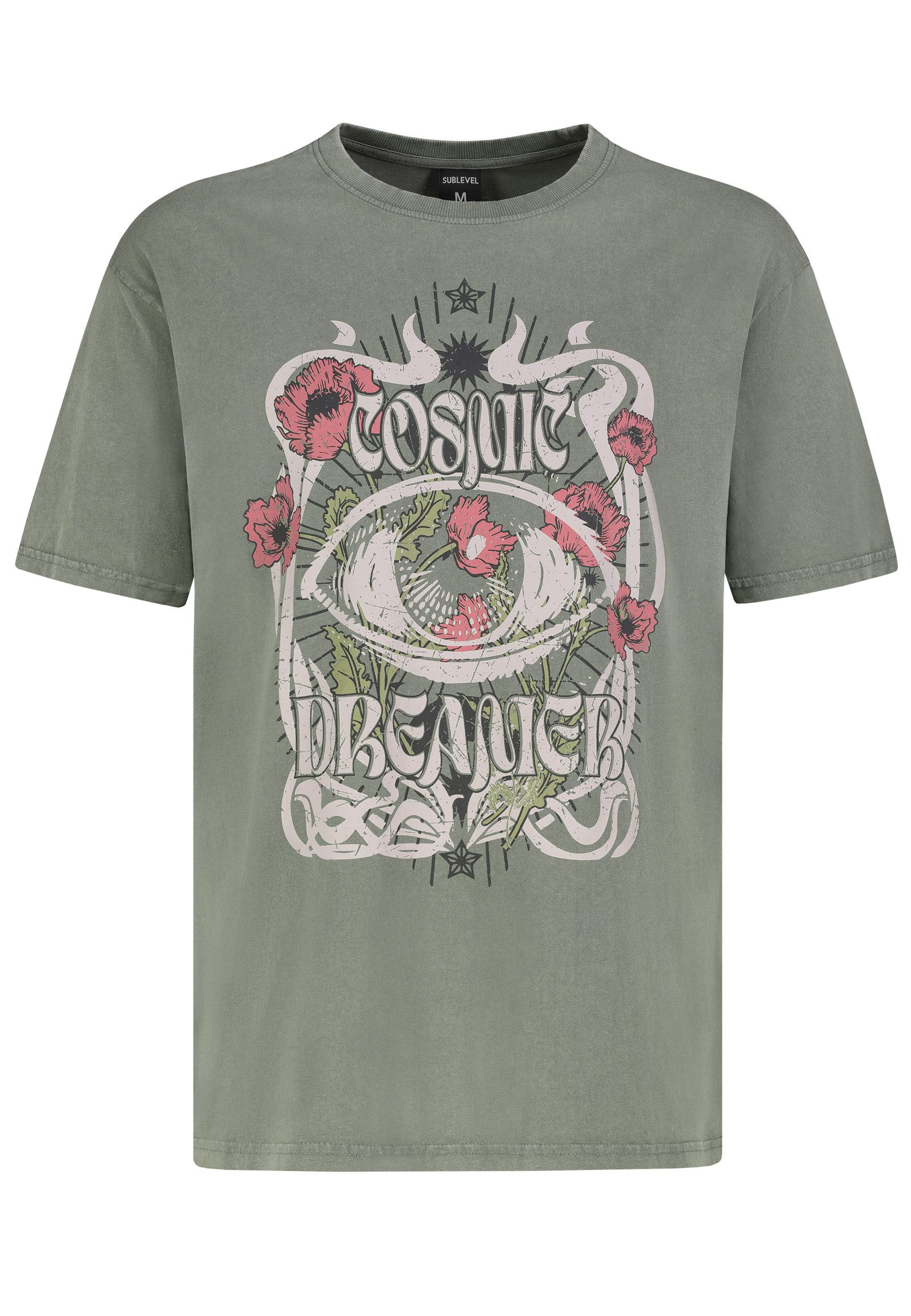 SUBLEVEL T-Shirt Mit Zitat Print und Kosmischem Vintage Design Spirituell Shirt