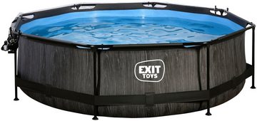 EXIT Framepool Black Wood Pool ø300x76cm, mit Filterpumpe und Abdeckung - schwarz