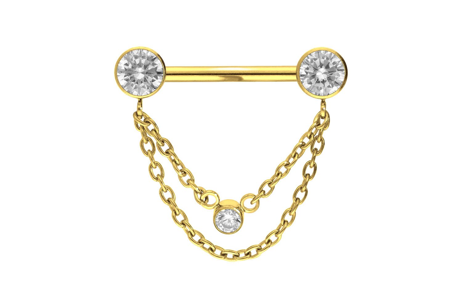 PIERCINGLINE Brustwarzenpiercing Titan Barbell mit Push Fit 2 KETTEN + KRISTALLDISCS (Barbells, 1-tlg)