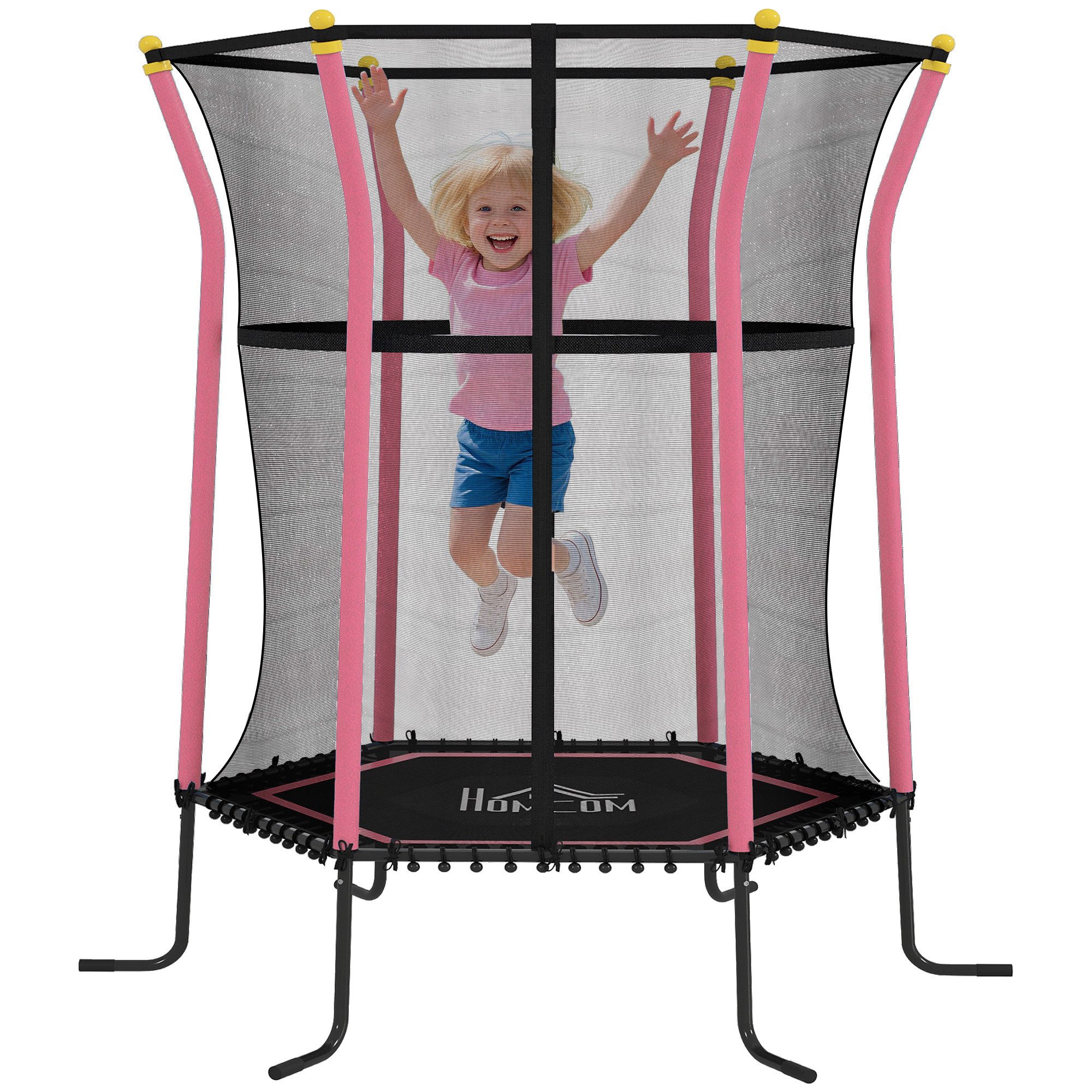 HOMCOM Kindertrampolin Ø163,5 cm, mit Sicherheitsnetz, Randabdeckung, Ø 111 cm, (Indoor Trampolin, 1 tlg., Trampolin), für Kinder 3-10 Jahre, bis 50 kg belastbar, Rosa